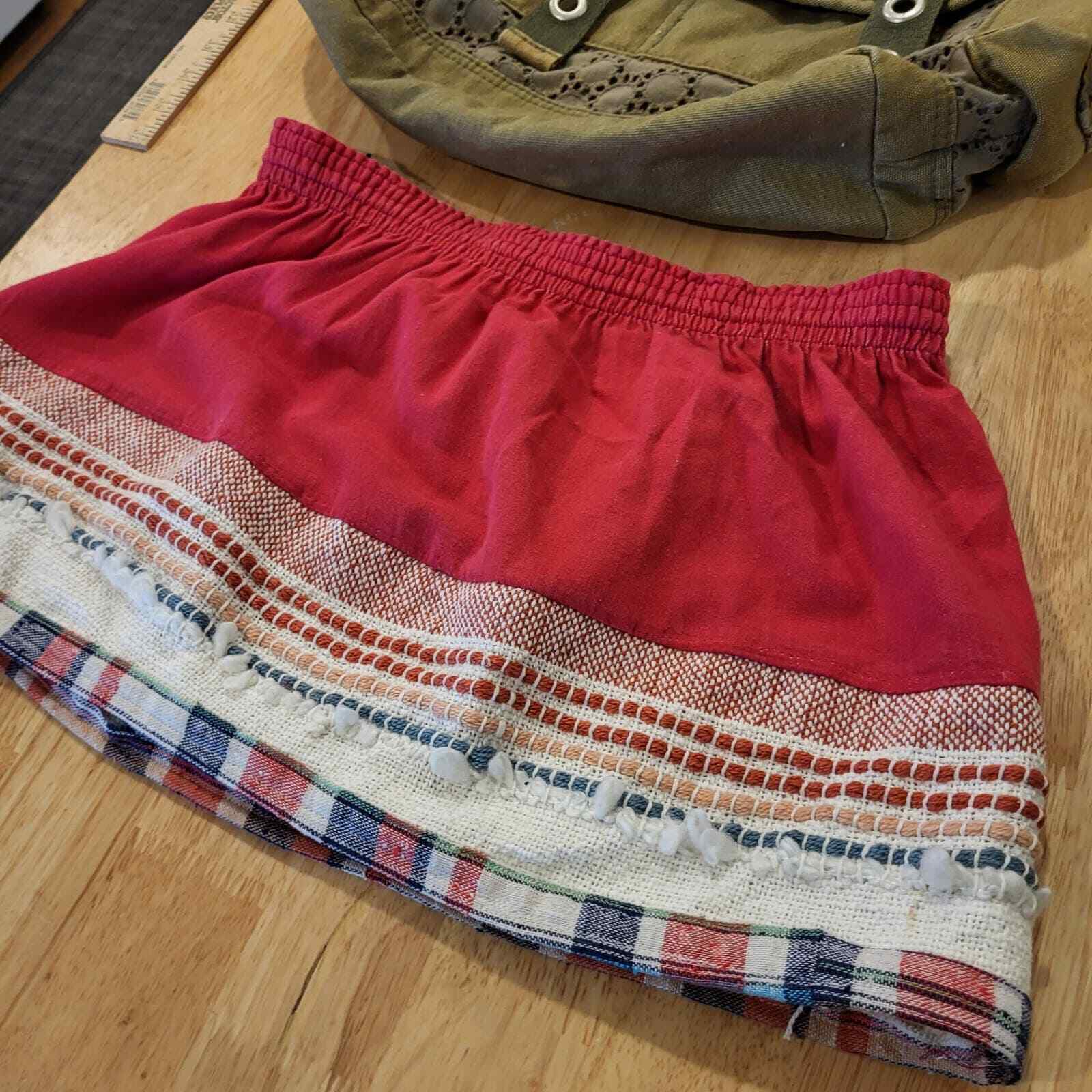 #upcycled vintage Red Elastic waist Mini Skirt Bohemian Hand Made 