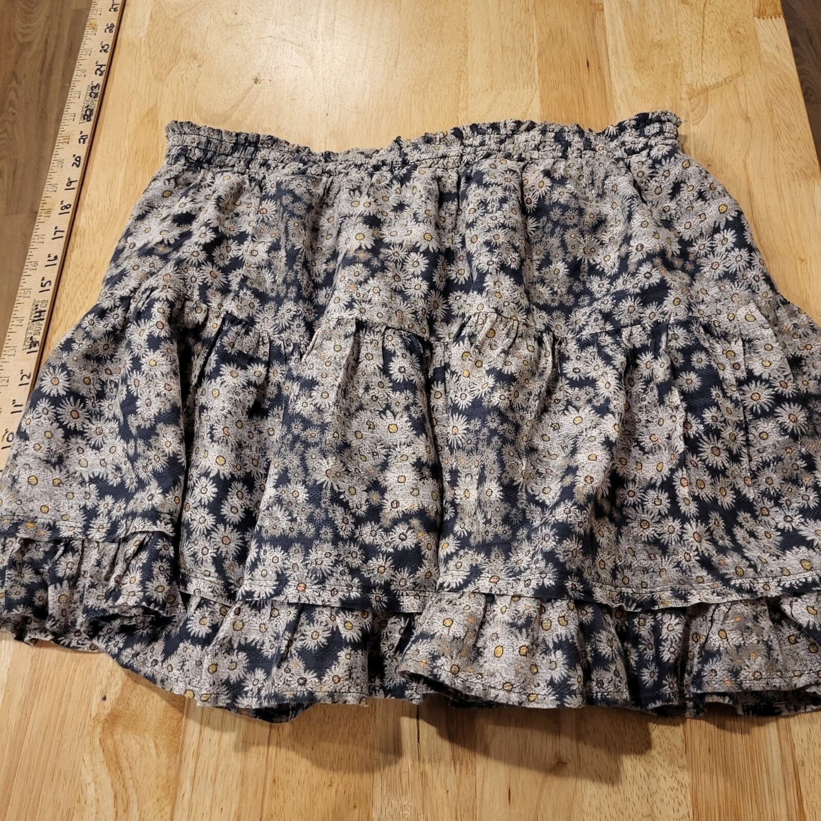 True craft Daisy print navy blue ruffle mini skirt elastic waist lined cotton
