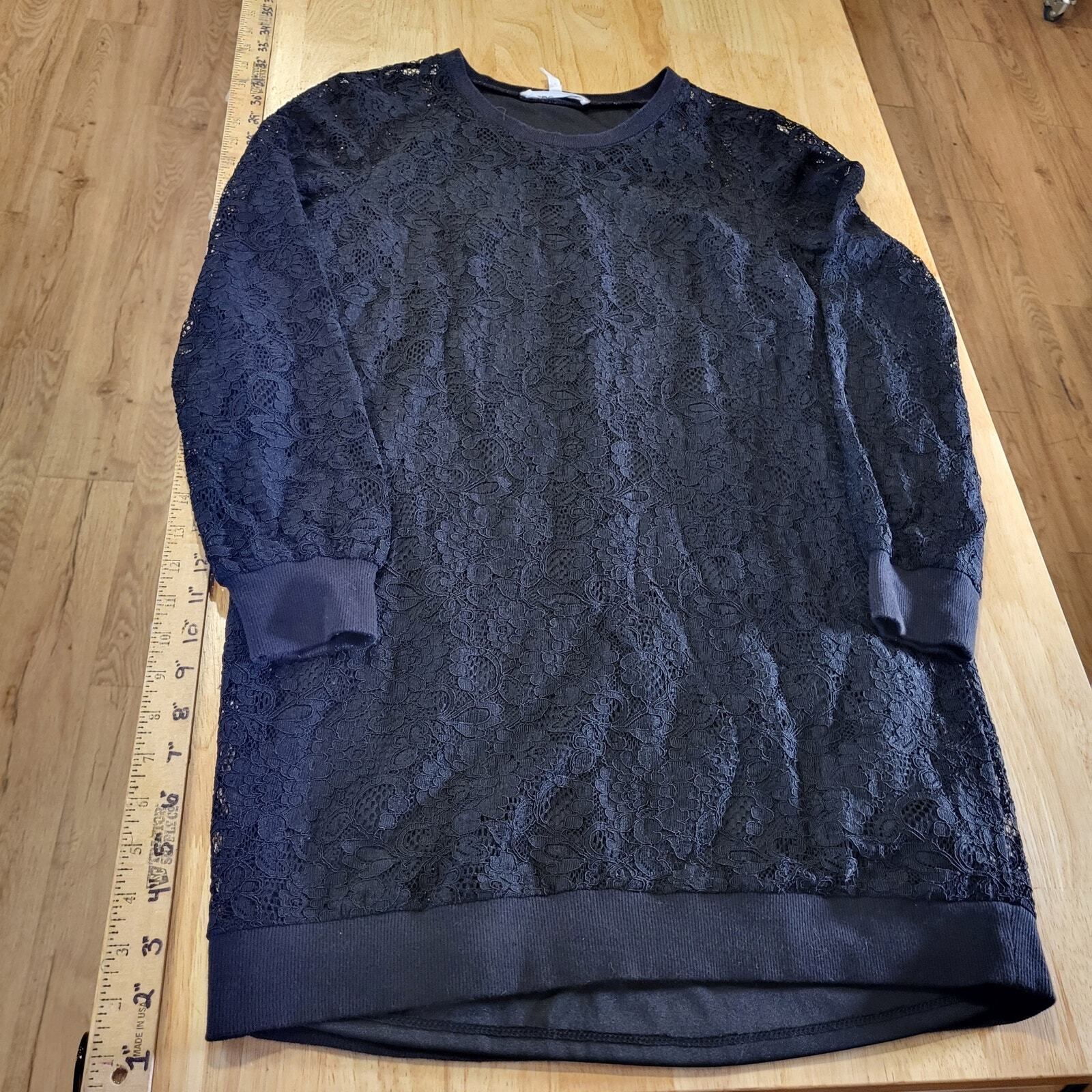 BCBG Black Lace Sweatshirt Dress Tank Under Long Sleeve Small 19" P2P 