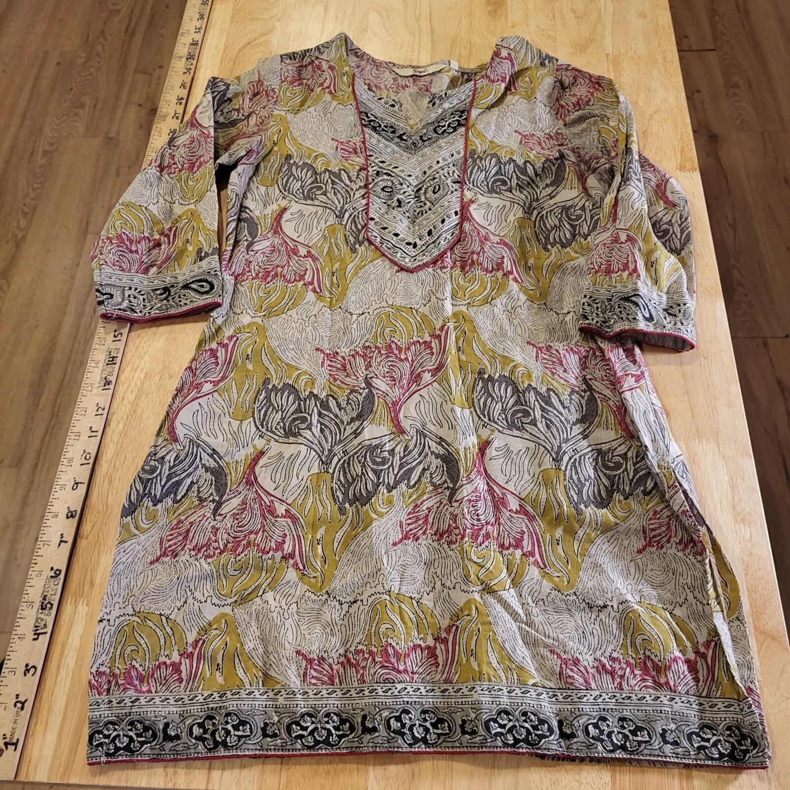 Cotton India Printed Blouse Woven 3/4 Sleeve Small