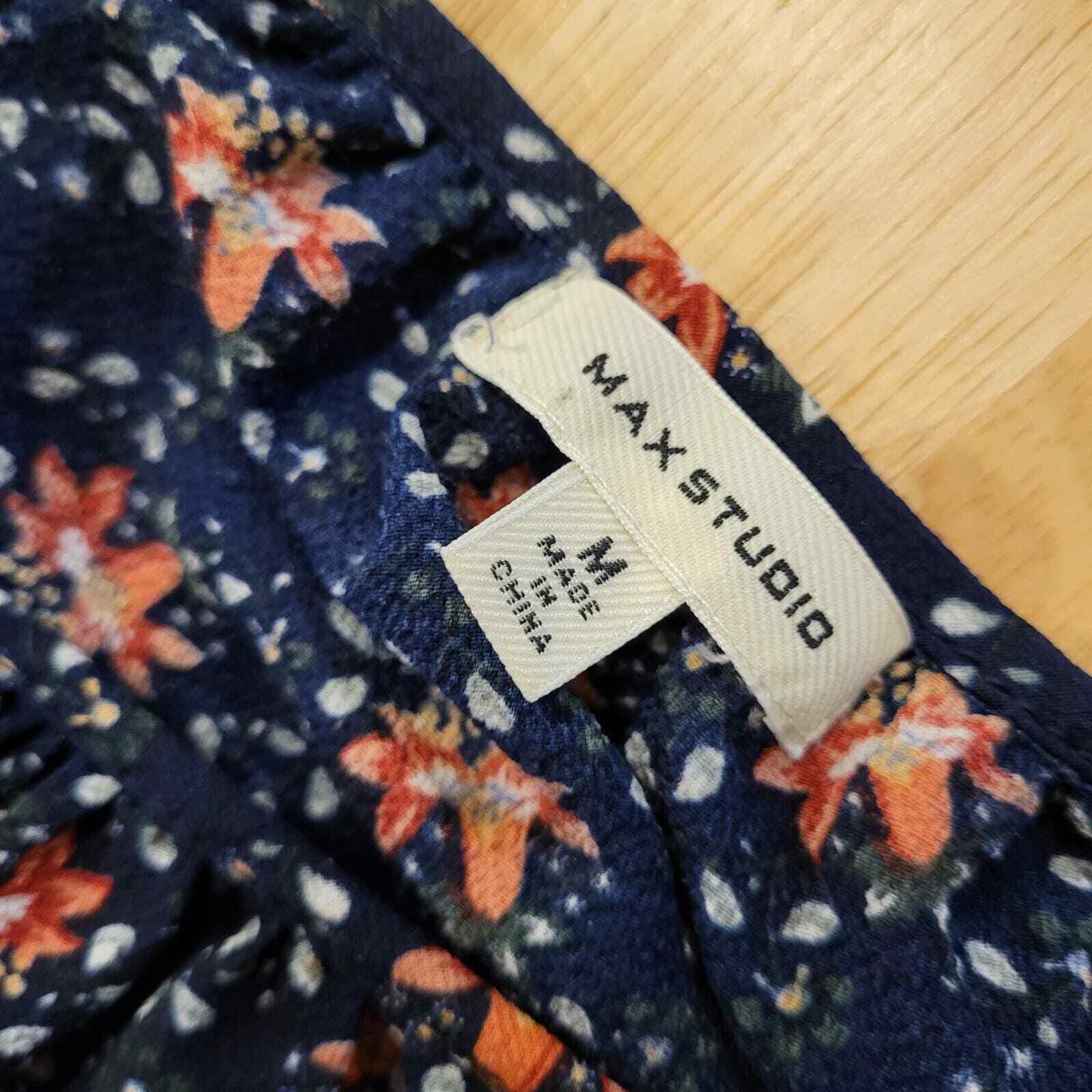 Max Studios Navy Blue Floral Ruffle 3/4 Sleeve Med Knee Length Dress