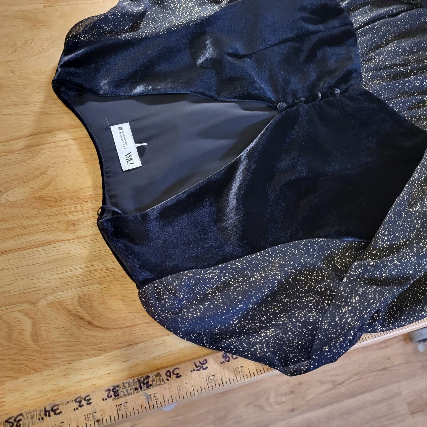 Zara Small Blue Velvet Gold Flecked Sparkle Blue Ruffle 18" P2P 