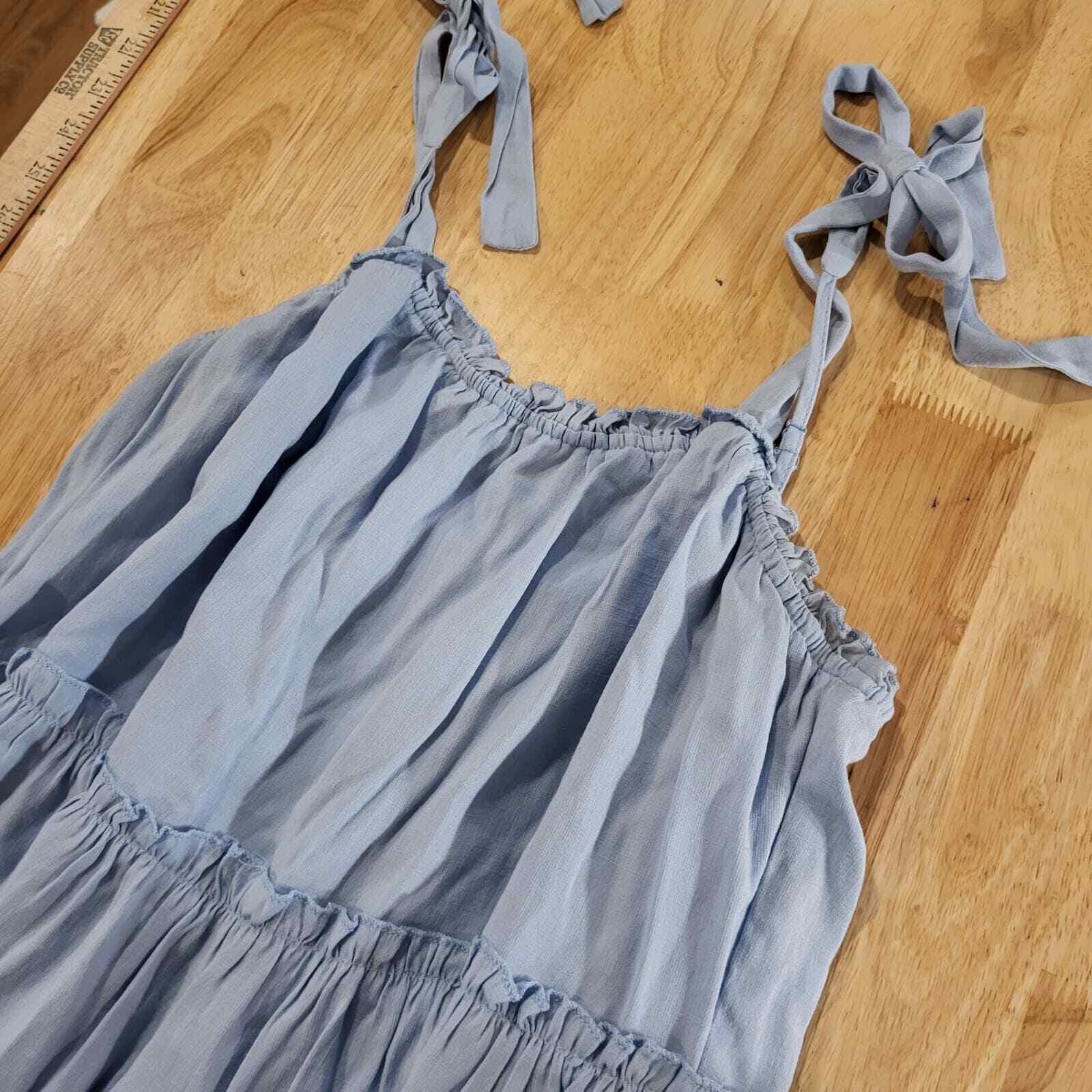 Light Cornflower Blue Lined 2 Tiered Mini Dress Tie Shoulder Adjustable Straps