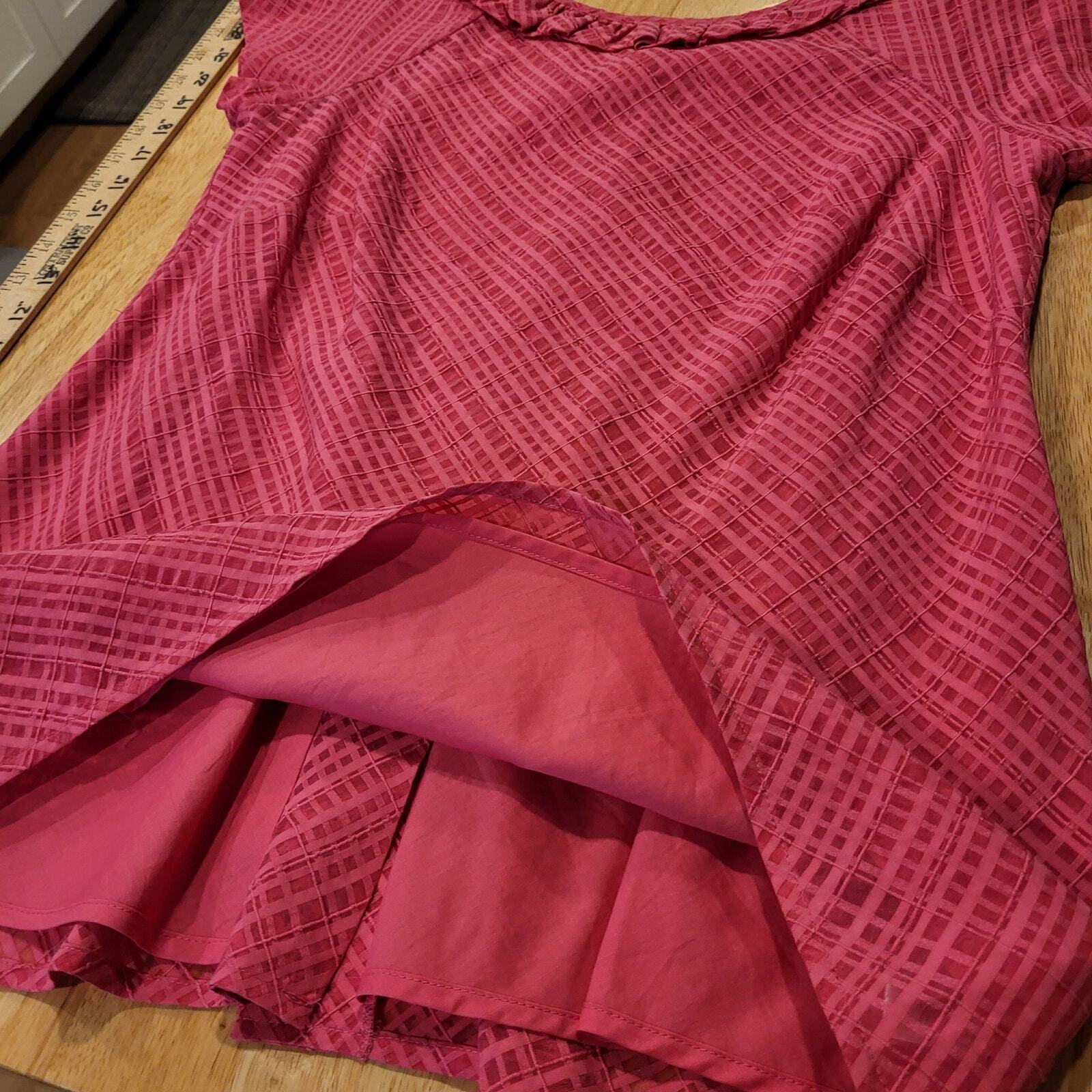 Lilly Pulitzer Pink Plaid Blouse Ruffle Collar Button Back Cap Sleeve 18" P2P