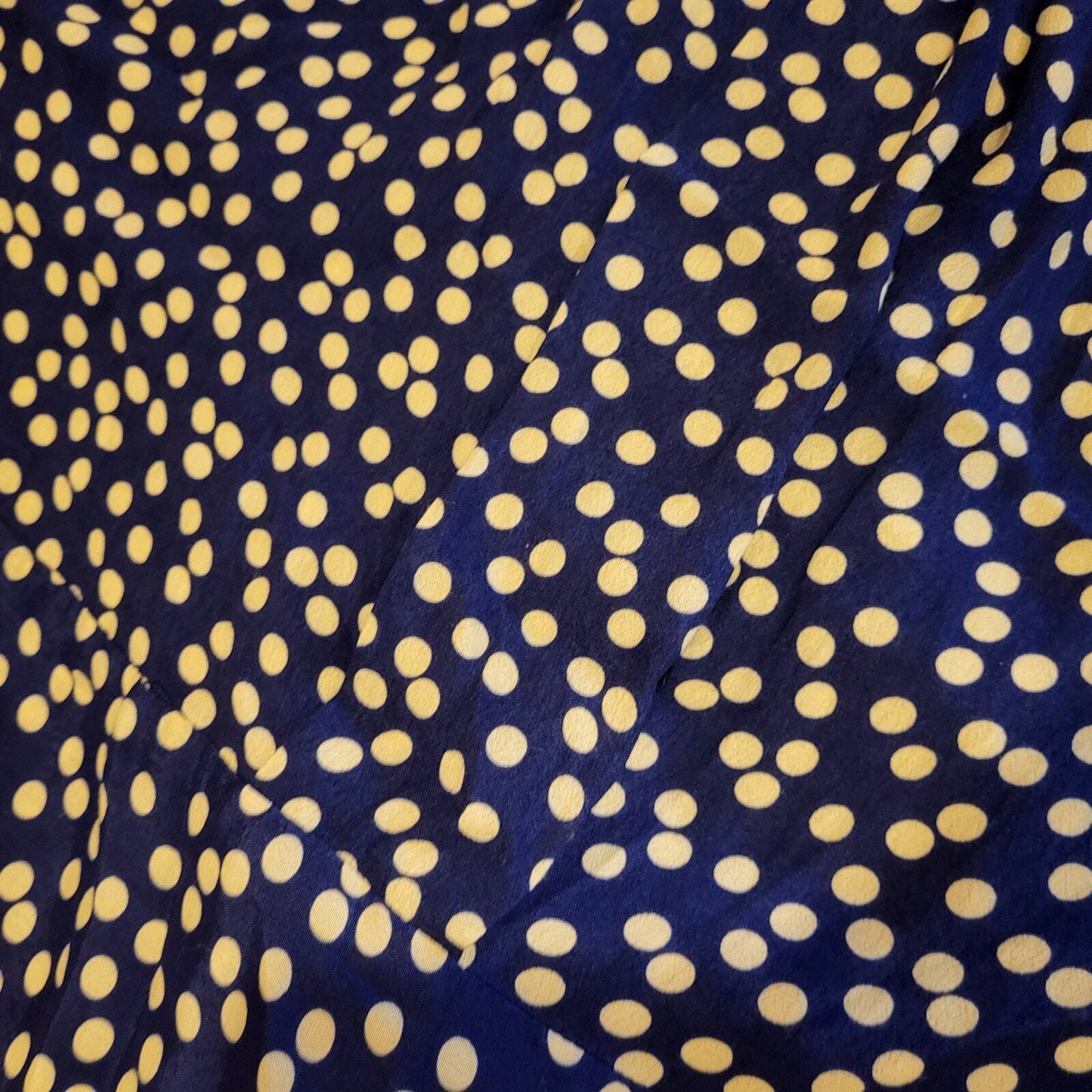 Zara Long Blue & Yellow Polka Dot Button Maxi Shirt Dress Tie Collar Large Nylon