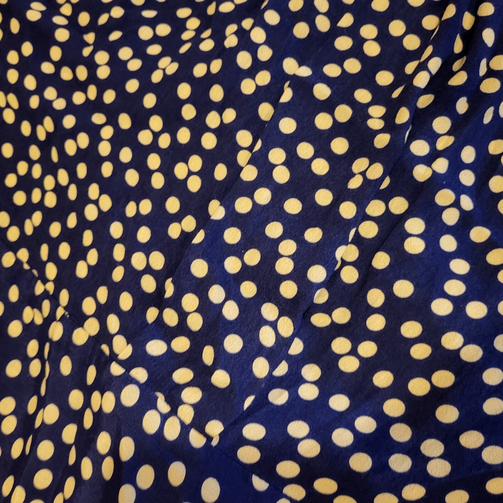 Zara Long Blue & Yellow Polka Dot Button Maxi Shirt Dress Tie Collar Large Nylon