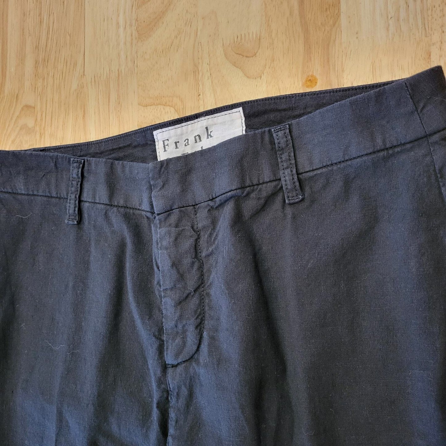Frank & Eileen Linen & Flax Black Slacks Distressed Cuff Straight Leg Ankle 