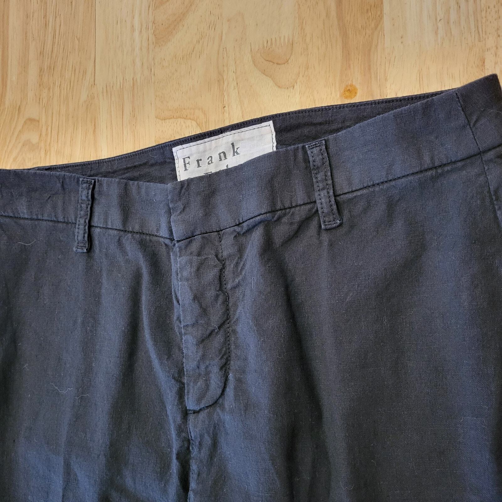 Frank & Eileen Linen & Flax Black Slacks Distressed Cuff Straight Leg Ankle 