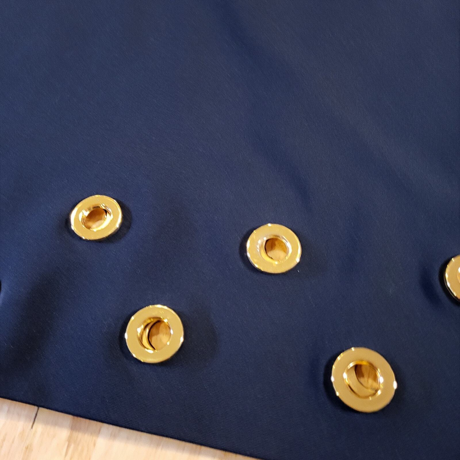 Doncaster Navy Blue Pencil Skirt Gold Circle Metal Detail 10 