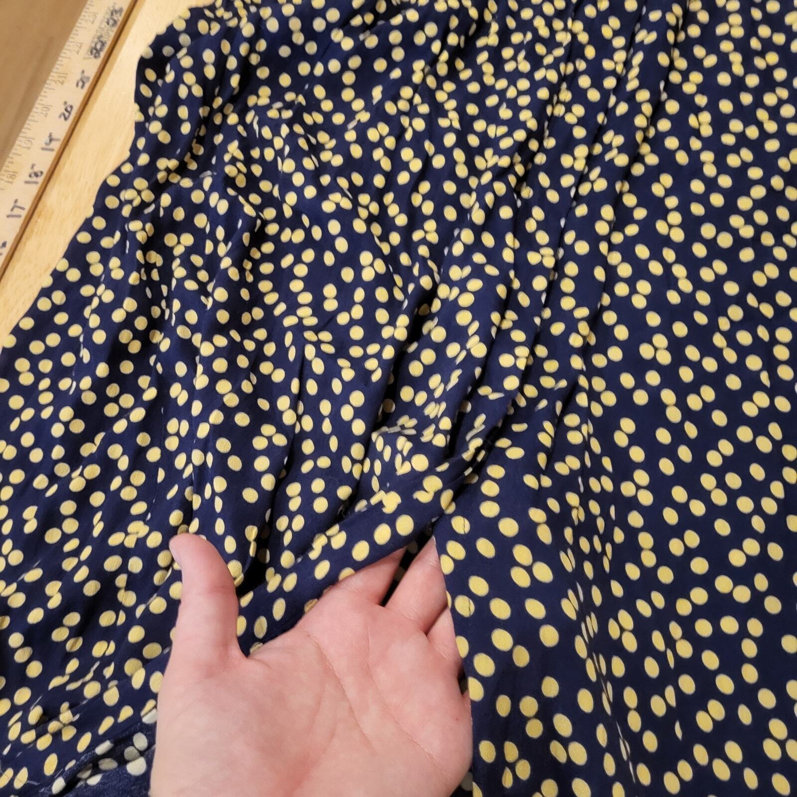 Zara Long Blue & Yellow Polka Dot Button Maxi Shirt Dress Tie Collar Large Nylon