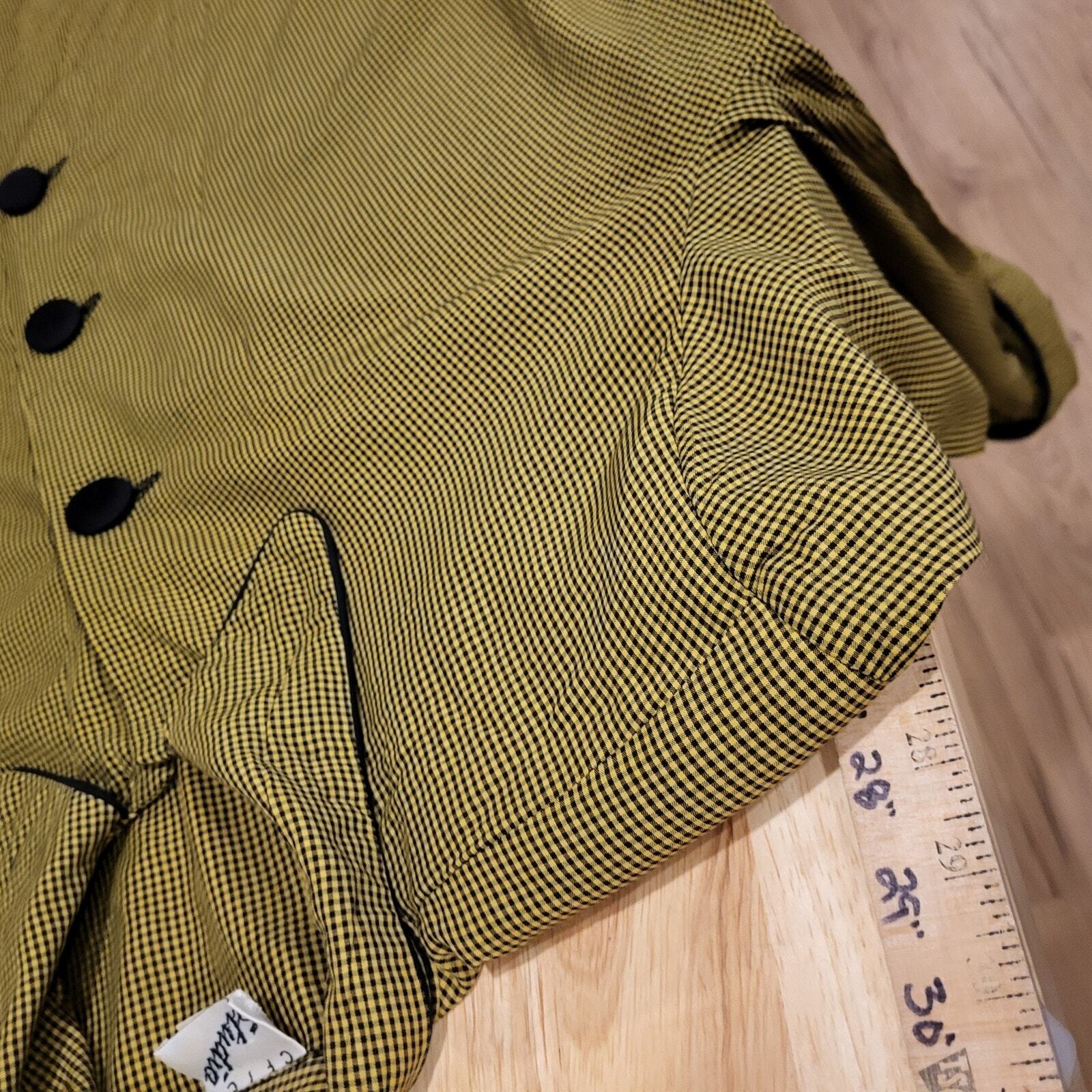 Vintage Cftc Studio Black and Yellow/green Check A-line Button Down Collared Top