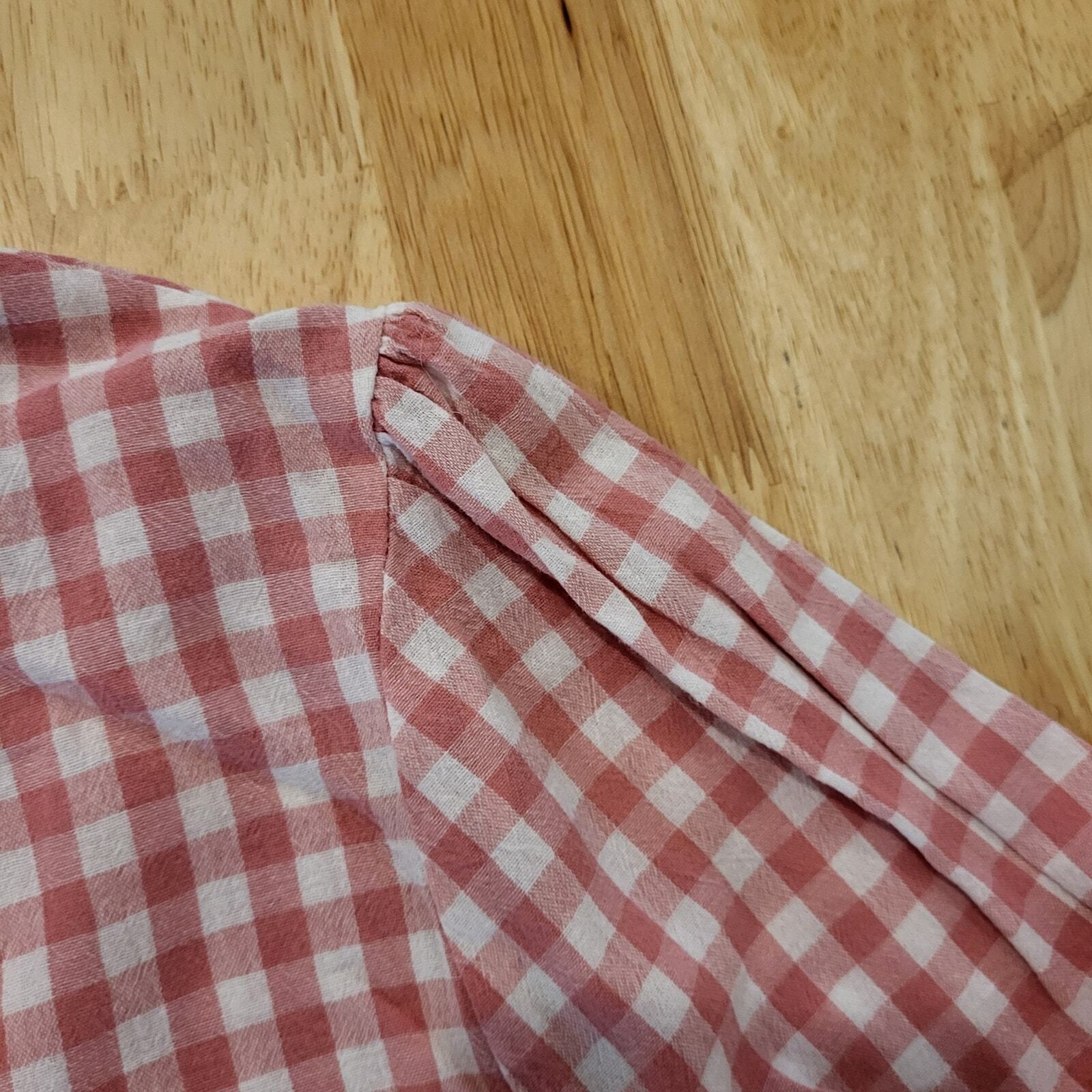 Rochelle Behrens The Shirt Gingham Pink Sheered Collar & Cuff Cotton Long Sleeve