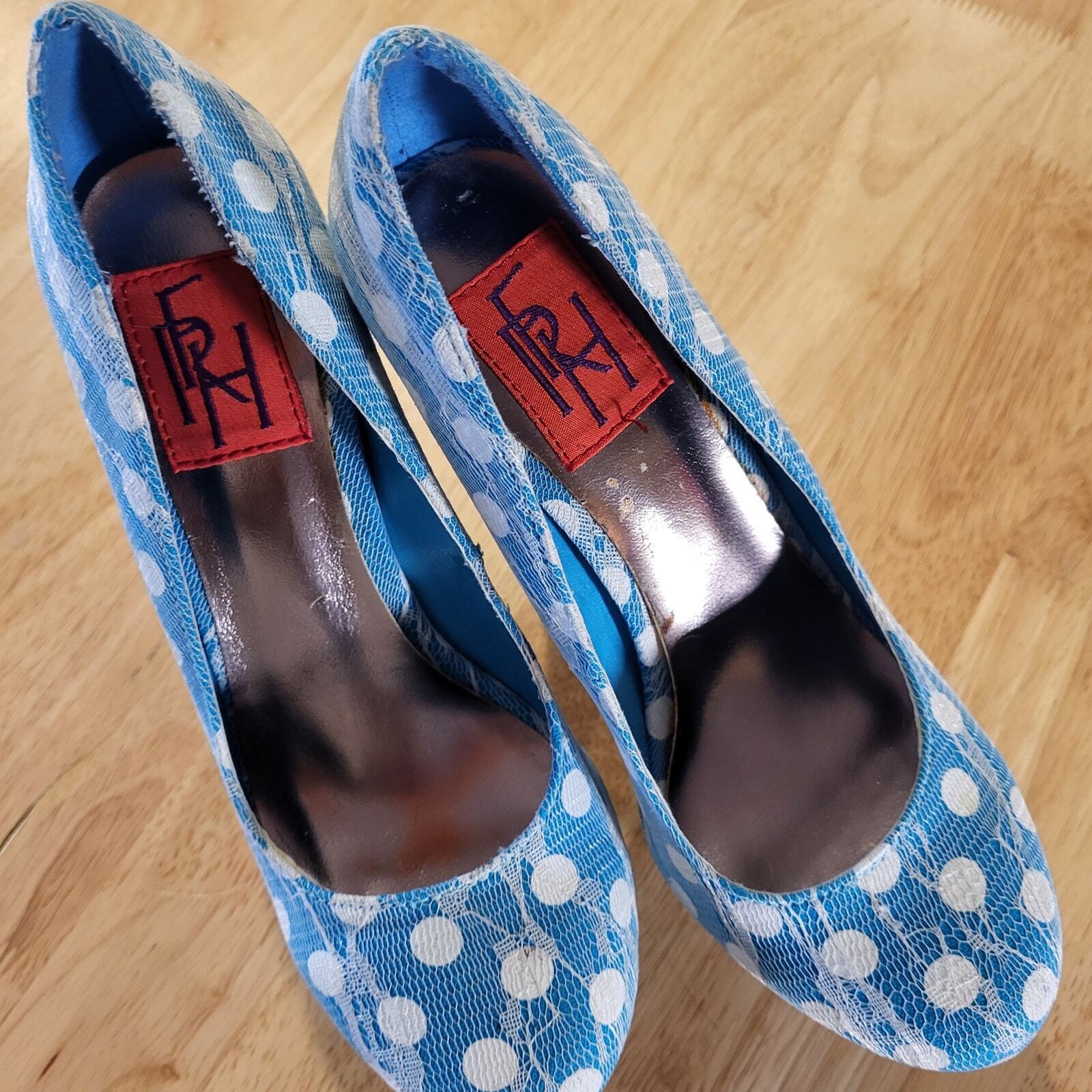 FRH Fahrenheit Blue with white  Polka Dot Lace super high platform size 6