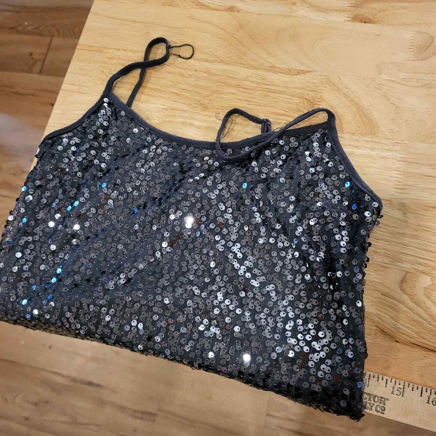 Vintage Weavers Two Piece Top Sequin Tank Mesh Transparent Top Gray Small