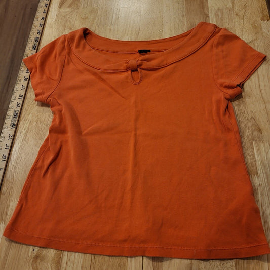 Orange Cotton Knit Cap Sleeve Boat Neck Bow t-shirt medium