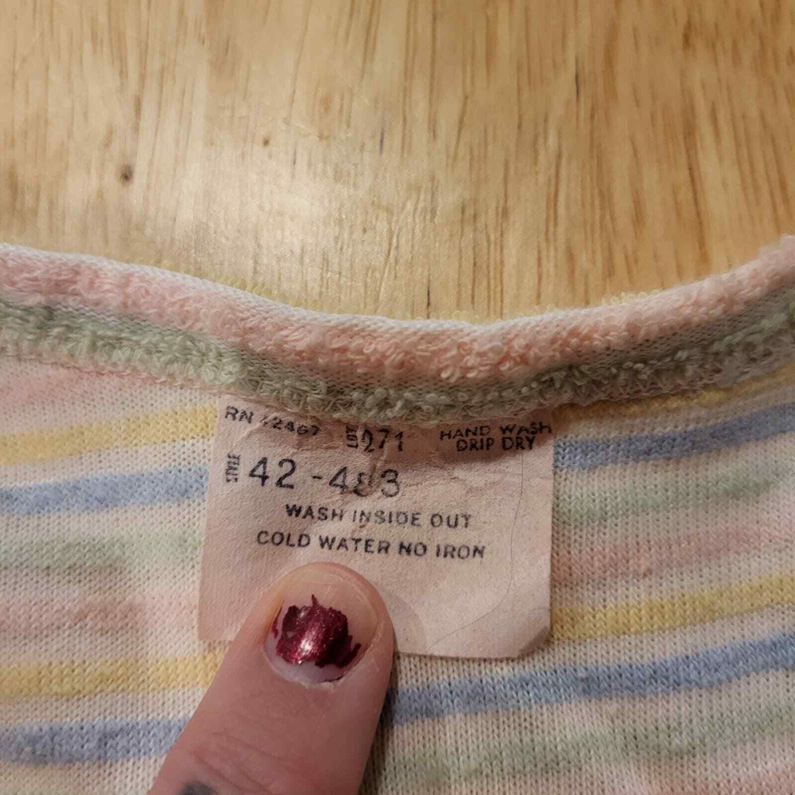 Vintage Pastel Rainbow Striped Terry Cloth Top Cap Sleeve Small