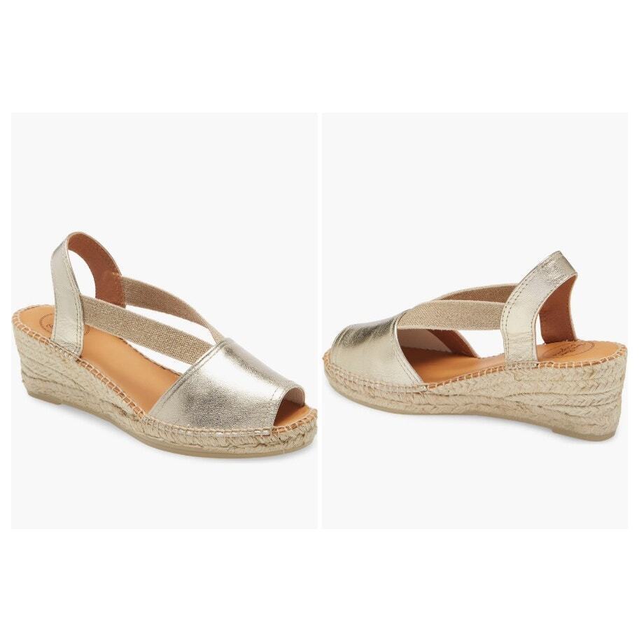 Toni Pons Teide Platinum Leather Espadrilles Open Toe Jute Wedge Hand Crafted 41
