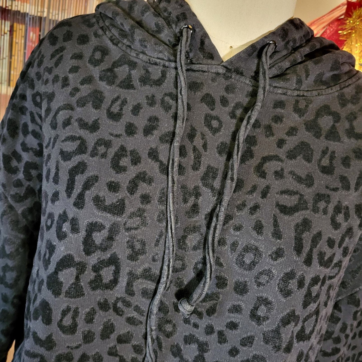 RTA Velvet Burnout Black Leopard Cropped Hoodie  Cotton Large 