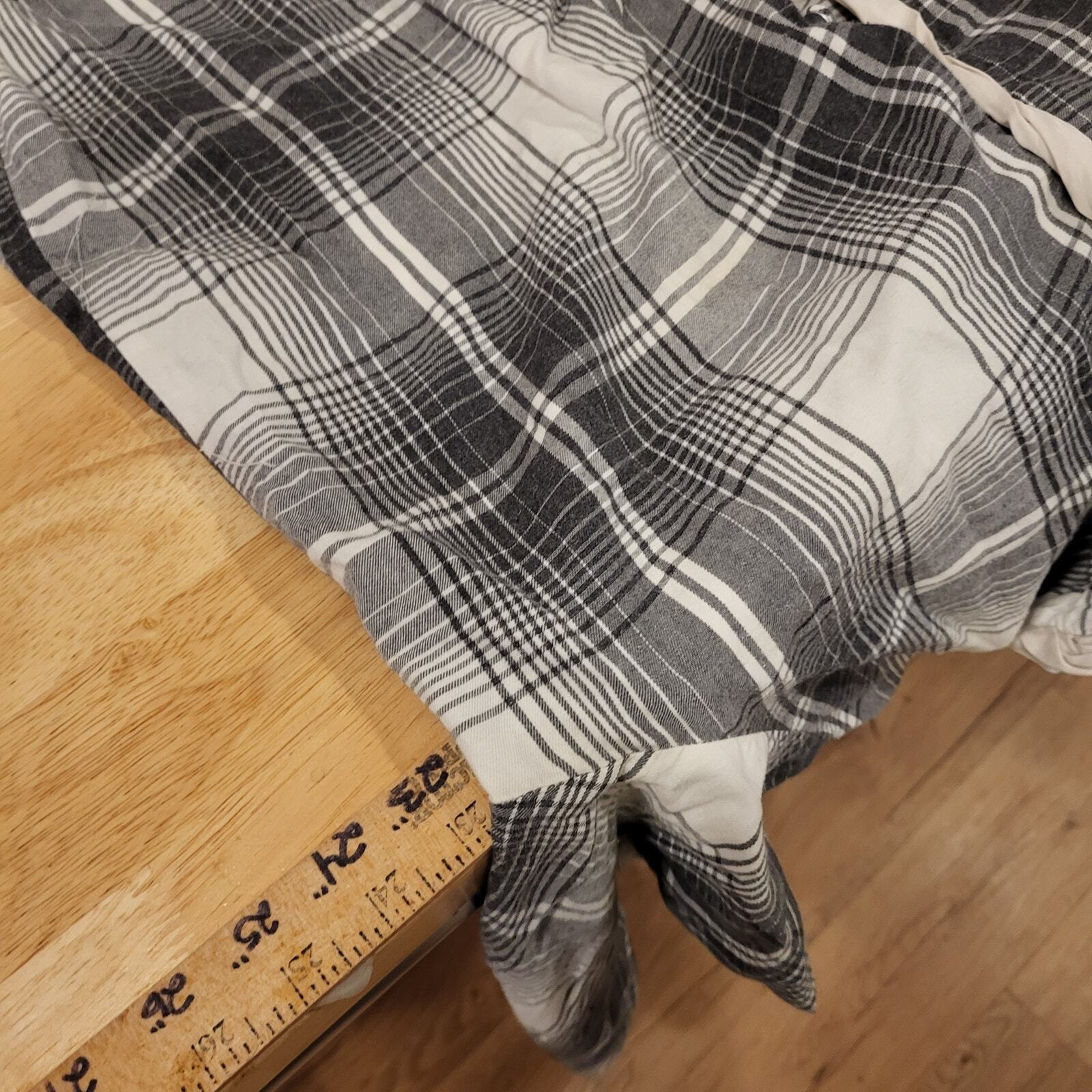 Victoria's Secret Pajama Top Black & White Plaid Cotton Button Collar LONG Slv. 