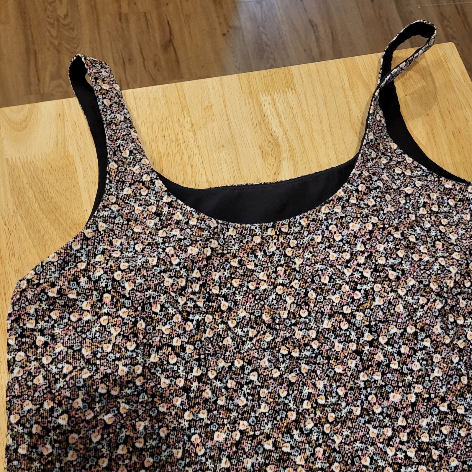 Floral Corduroy sleeveless mini H&M Dress Black Background 90's