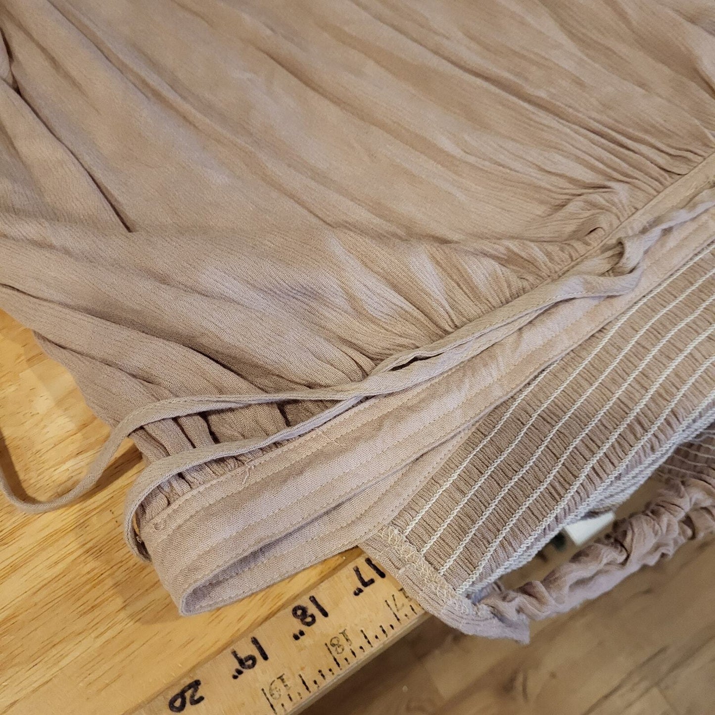 R. Vivimos Prairie Elastic Open Back Beige Maxi Dress Small 4/6 Adjustable Waist