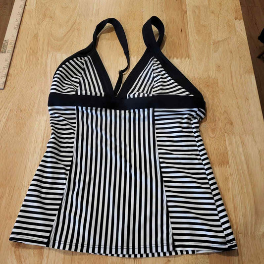 Athleta swim top striped black and white triangle strap metal clasp full 