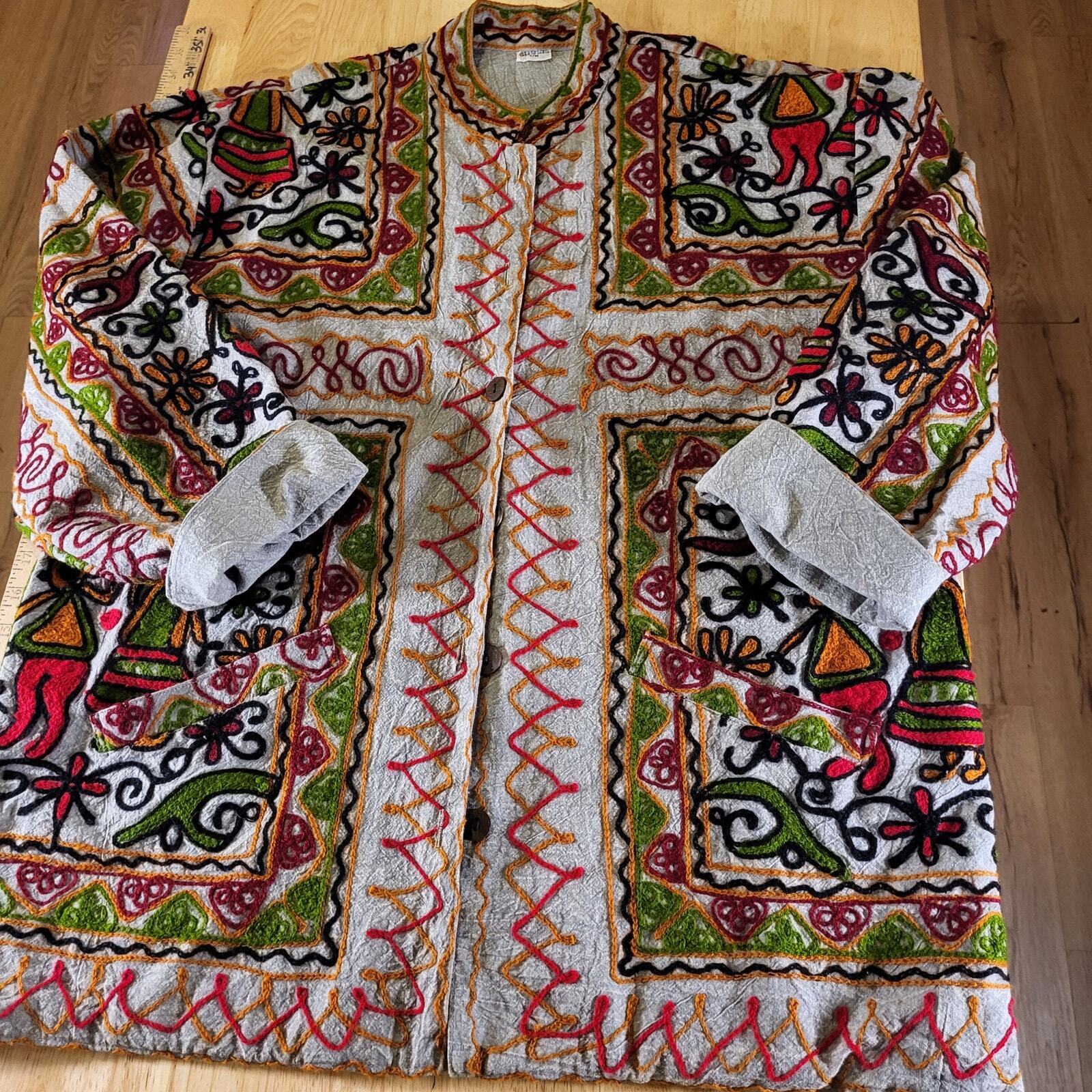 100% Cotton Made in India Hand Embroidered pockets a buttons 22" P2P 27" Long