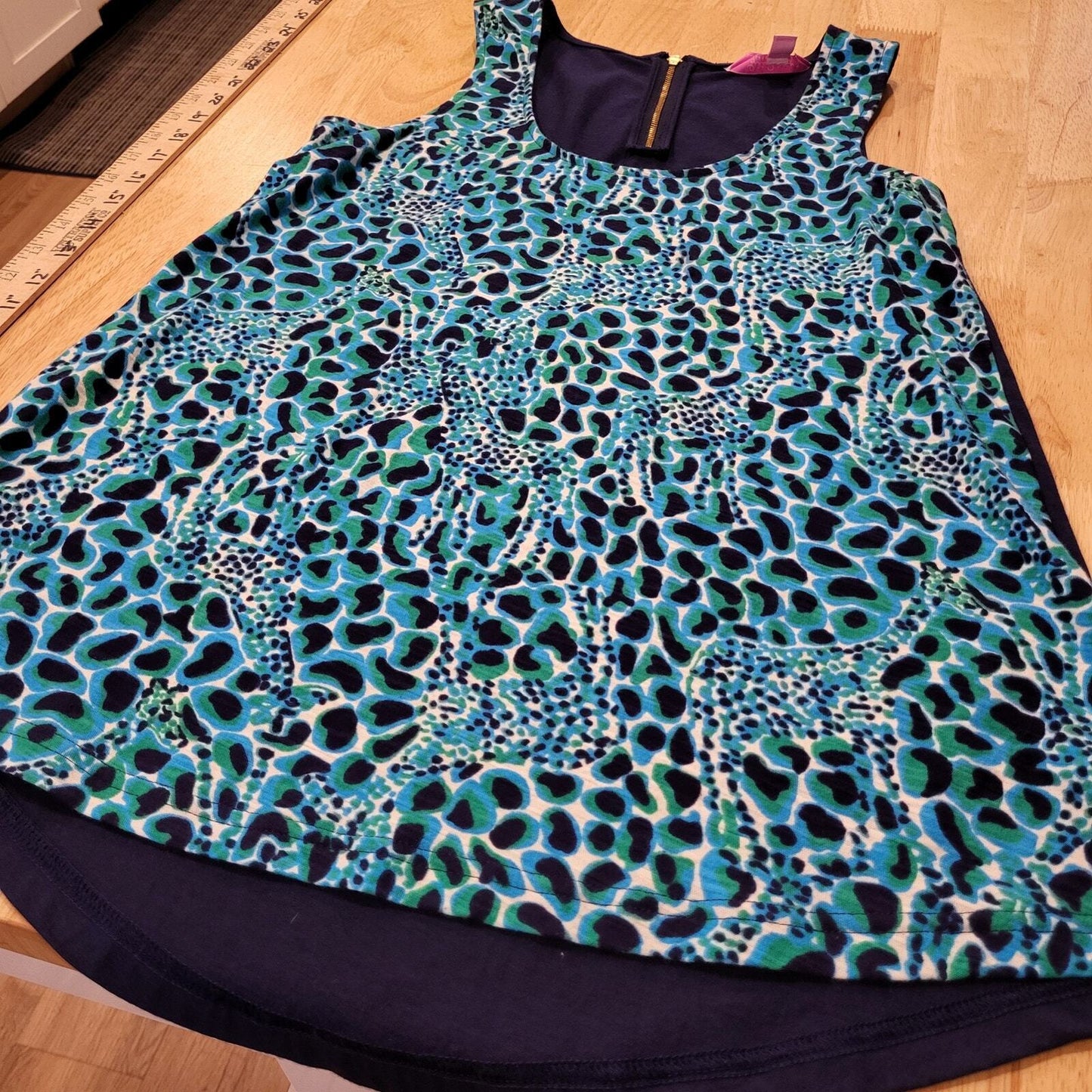 Lilly Pulitzer Blue Animal Print Giraffe Tank Contrast Back Gold Zipper xs