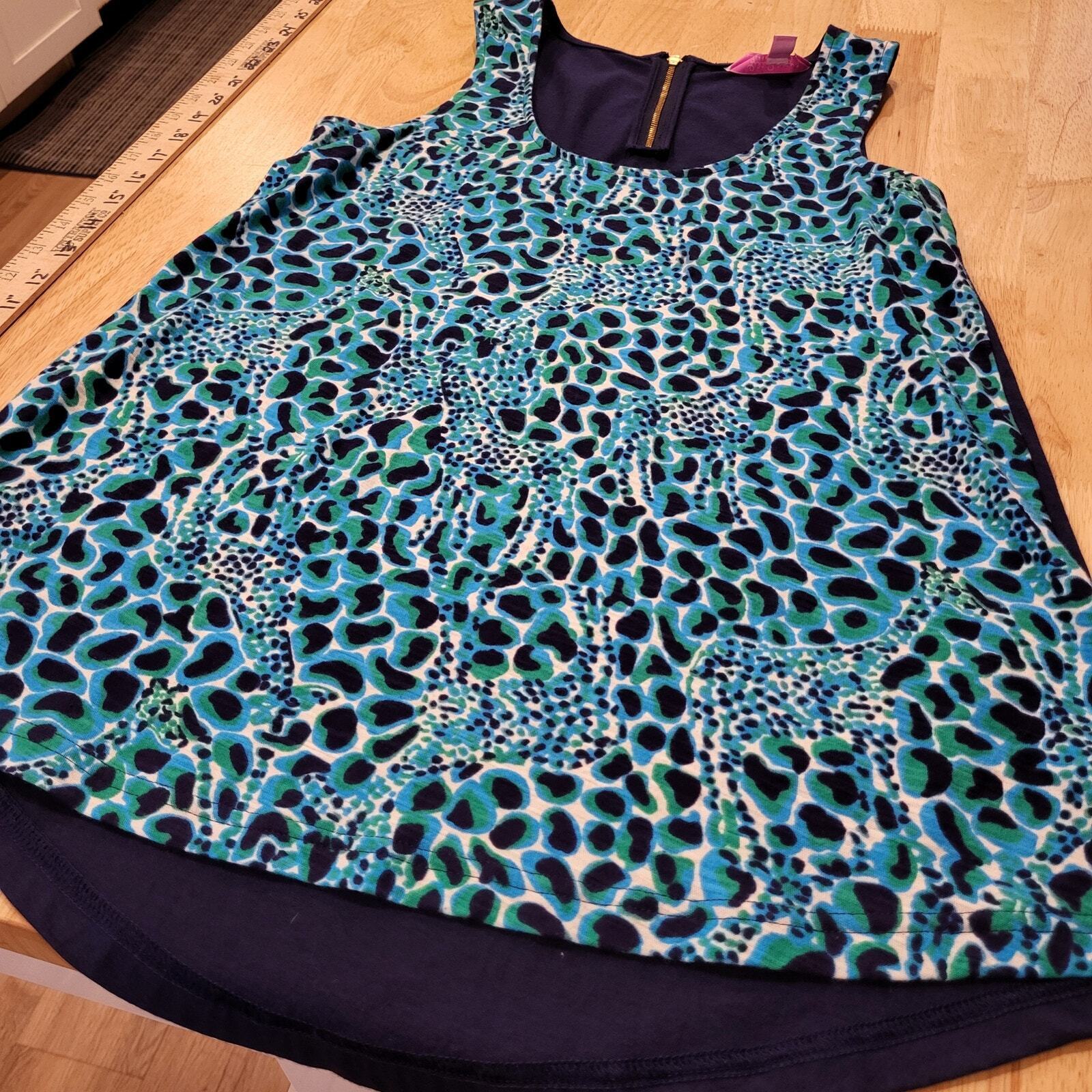 Lilly Pulitzer Blue Animal Print Giraffe Tank Contrast Back Gold Zipper xs