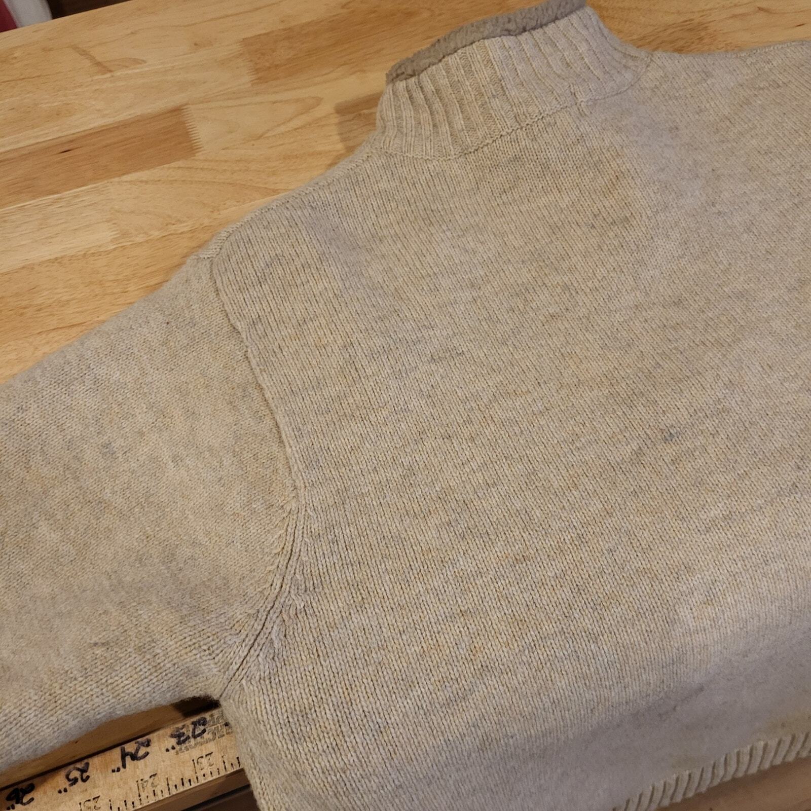 L. L. Bean Beige Wool Full Zip Fleece Lined Sweater  Medium See Photo for hole