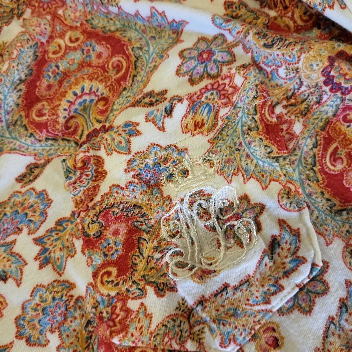 Ralph Lauren Paisley Light Weight Flannel Pajama Set Cotton Button Collared XL