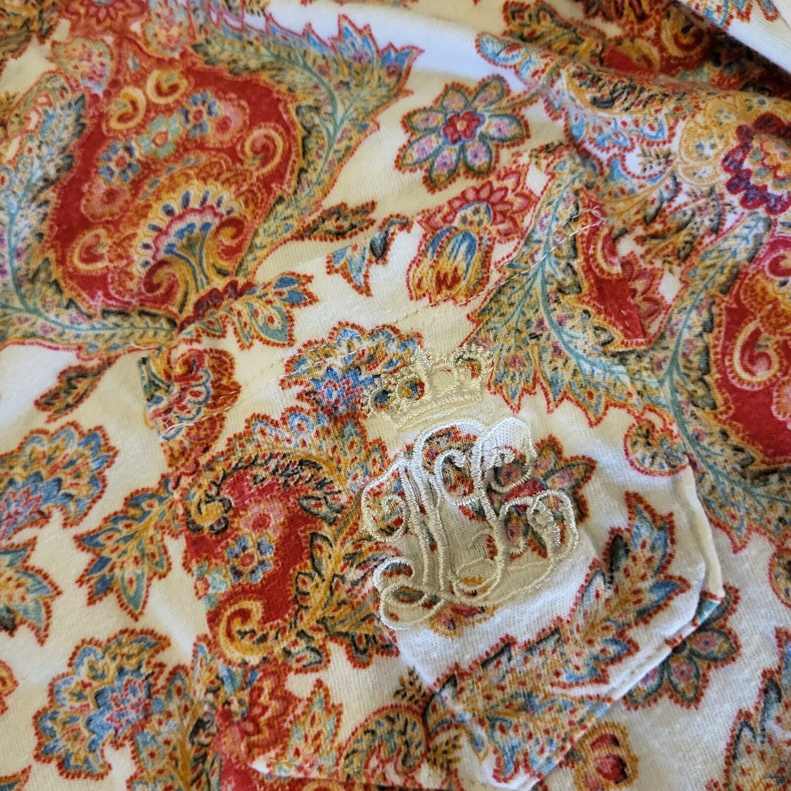 Ralph Lauren Paisley Light Weight Flannel Pajama Set Cotton Button Collared XL