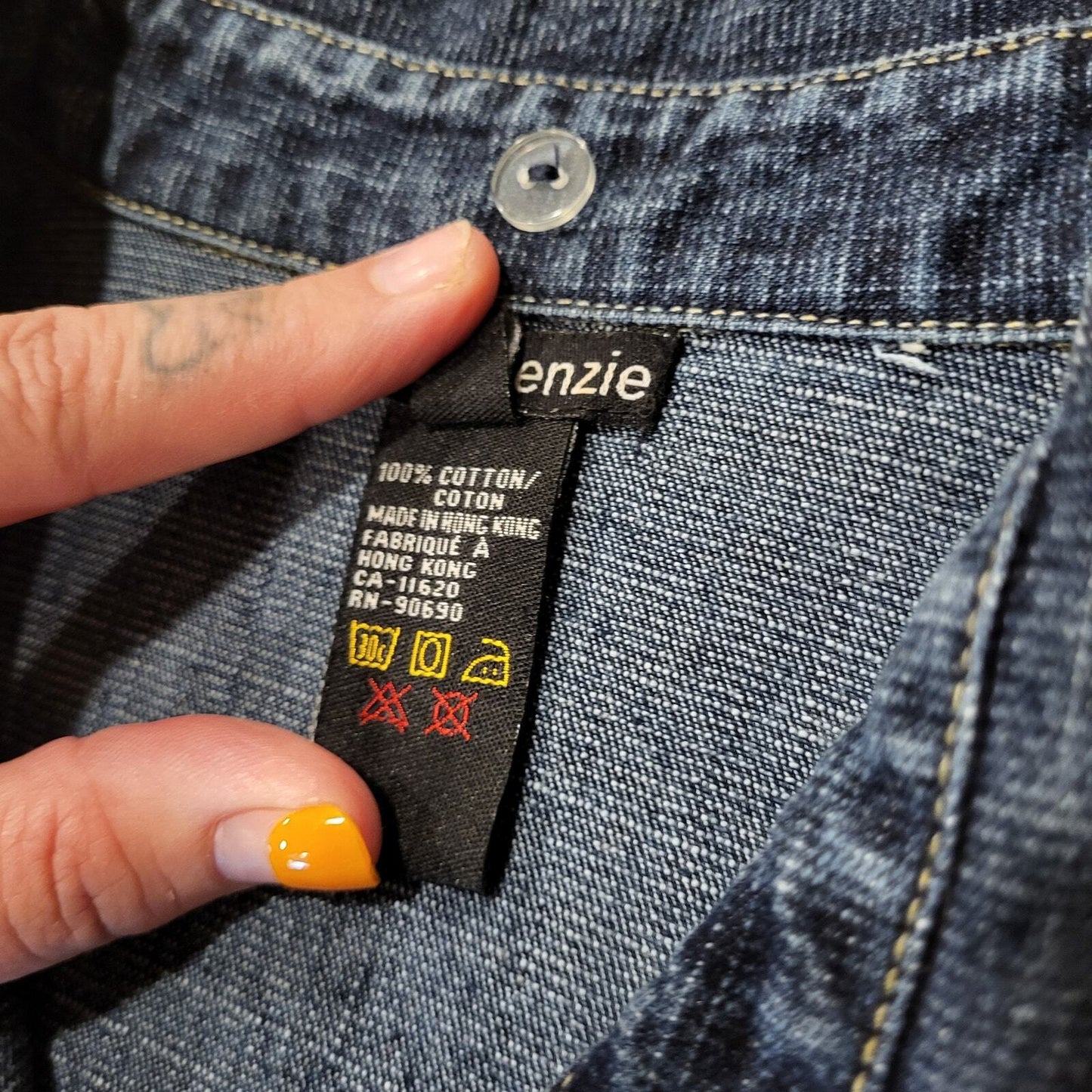 Kenzis Size 6 Denim Jacket Pockets zip Stretch 18" pit to pit