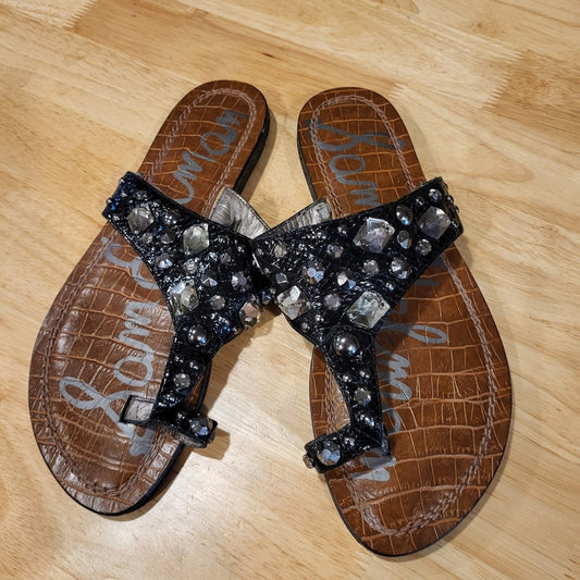 Black Gem Detail Sam Edelman Sandals Around Toe 8.5 M Gently Used