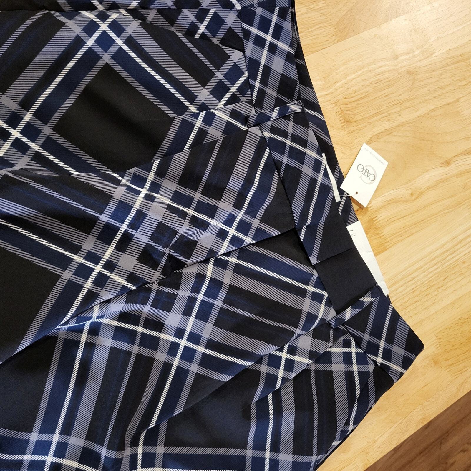 Nwt Cato Blue Plaid Wide Leg High Waisted Rayon Pants Size 14 32" Waist
