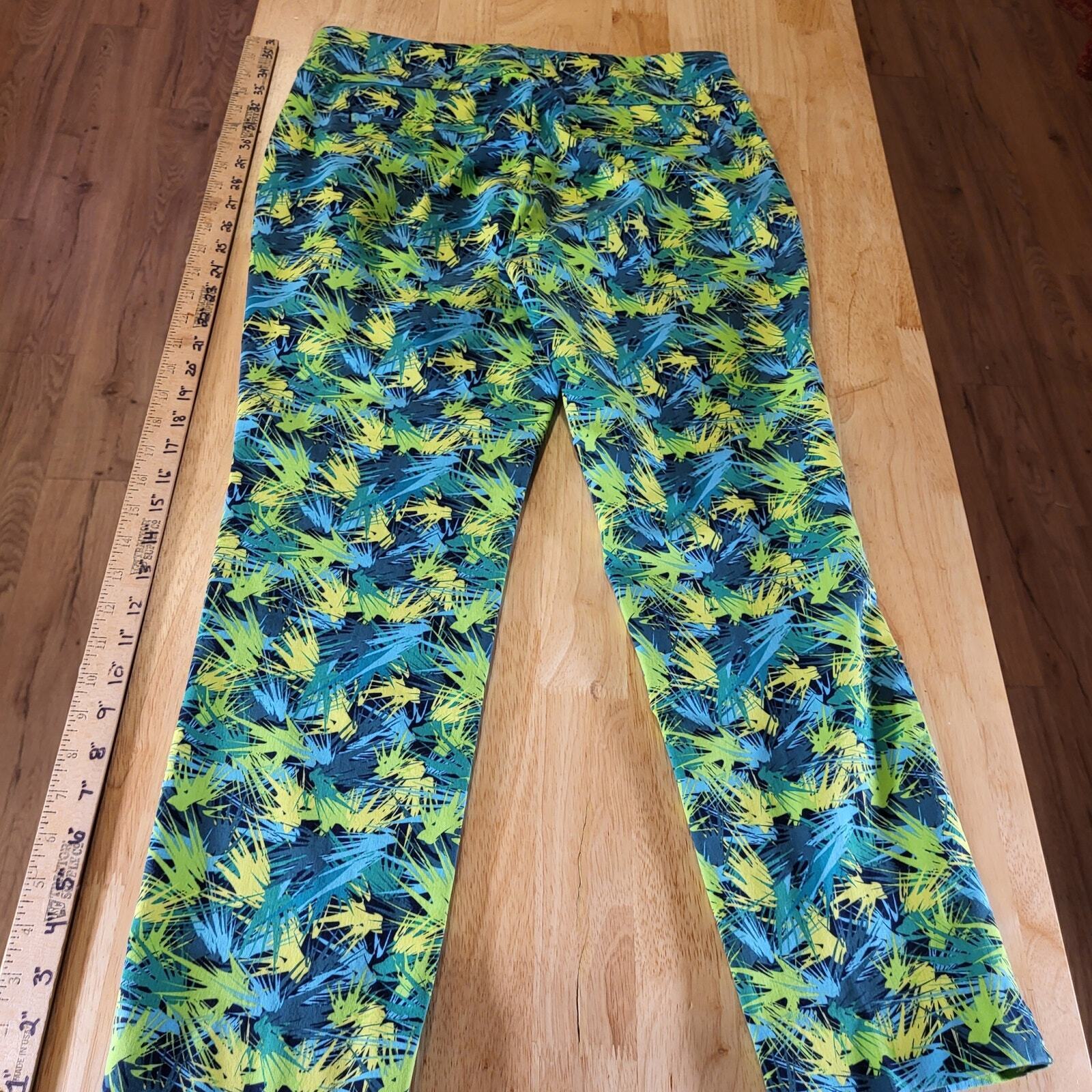 Soft Surroundings Blue & Green Pencil Pants Petite Medium Ankle Slit Colorful