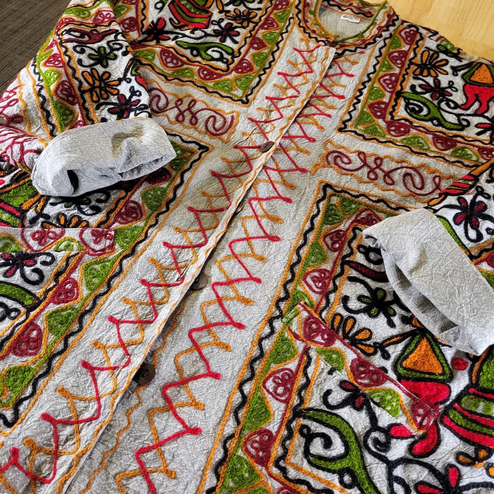 100% Cotton Made in India Hand Embroidered pockets a buttons 22" P2P 27" Long