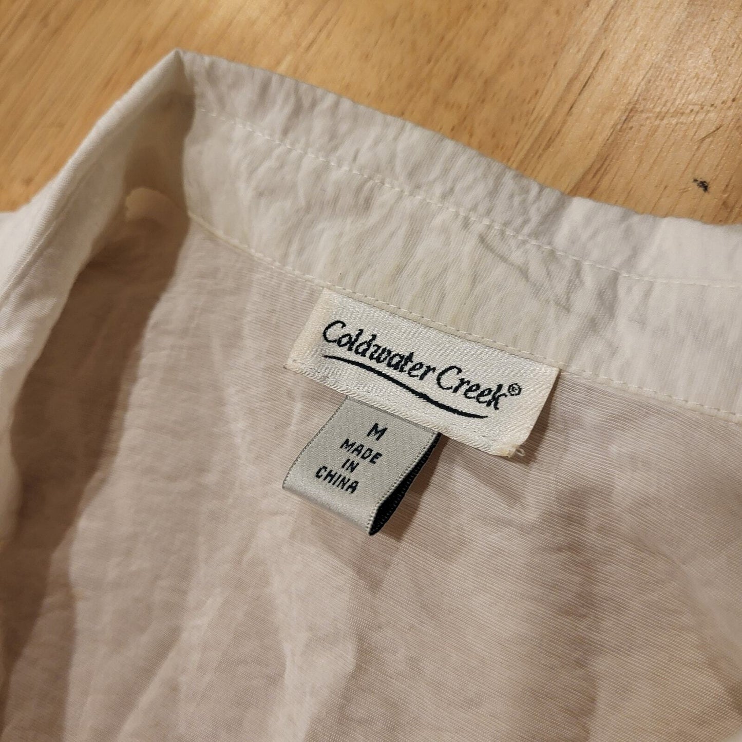 White Coldwater Creek Cotton Blend Short Sleeve Tie Front Button Down M