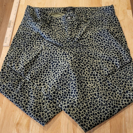 Talbots 12P Green Leopard  Jeans Pants Straight Leg  34" Waist 