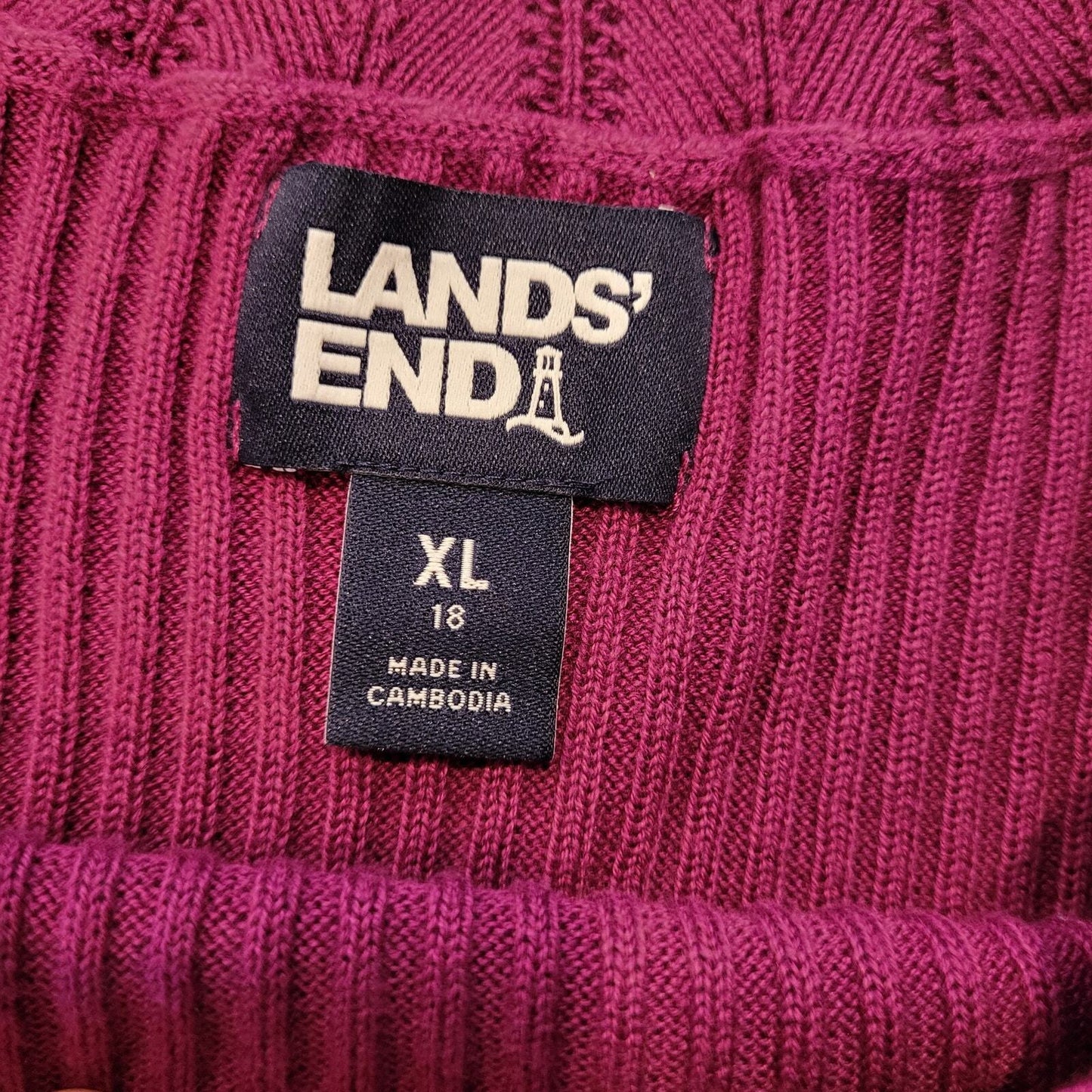 Lands End Purple Pink Scalloped Edged Knit Sweater XL 14" P2P 25" Long 