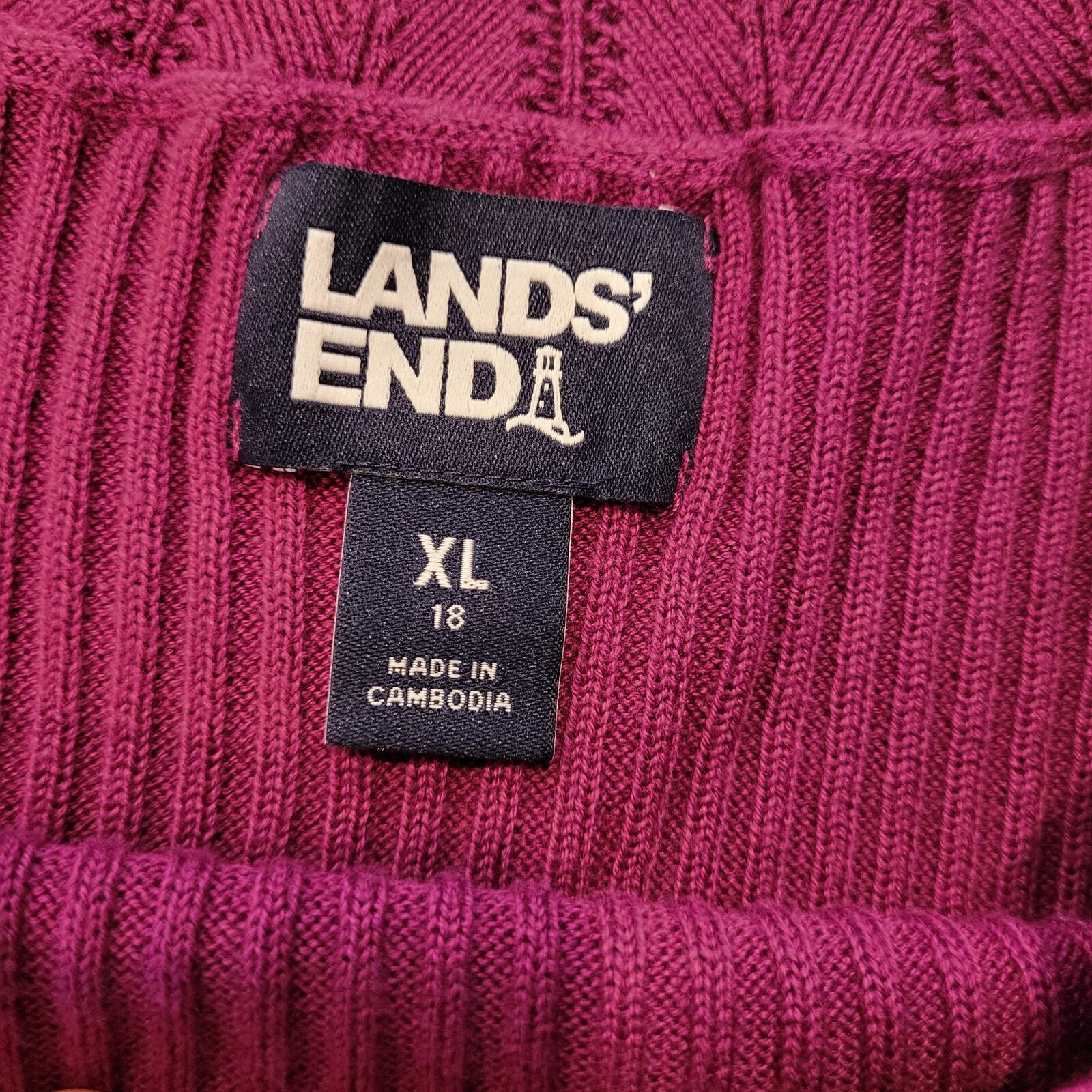 Lands End Purple Pink Scalloped Edged Knit Sweater XL 14" P2P 25" Long 