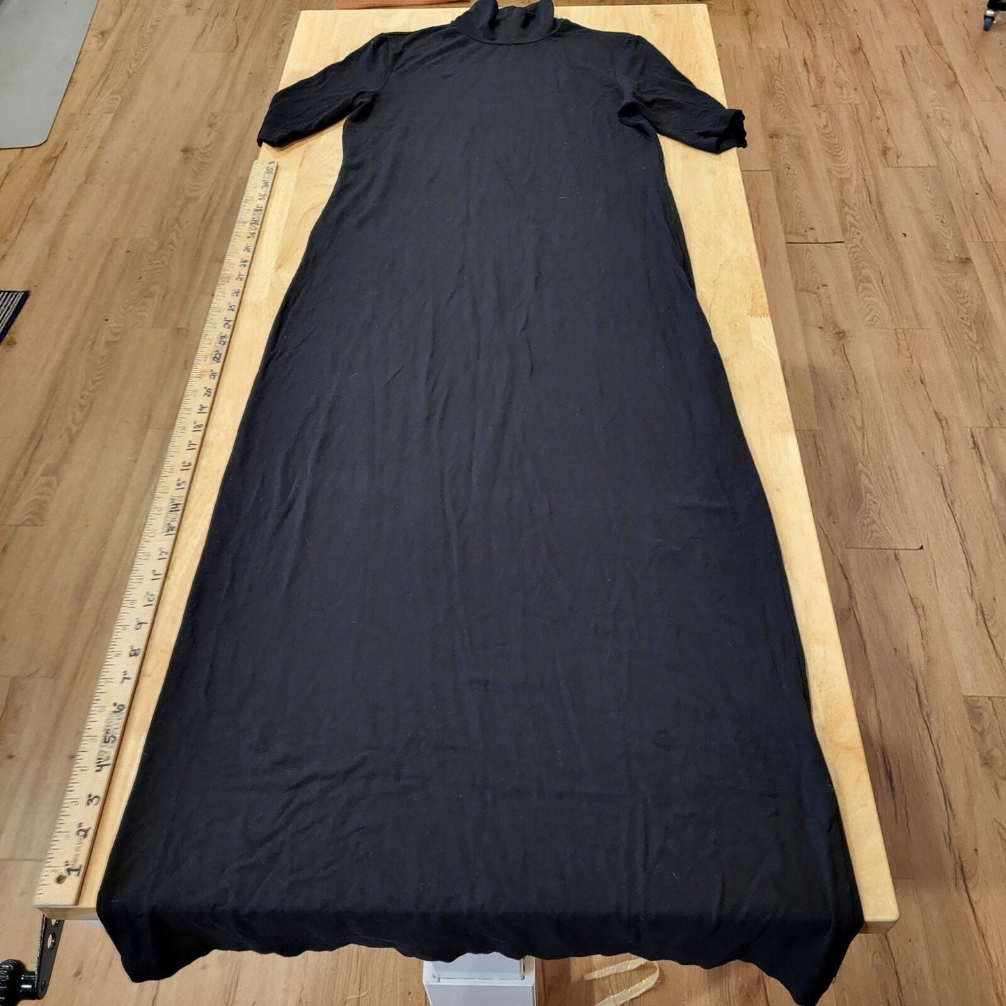 Ralph Lauren Black Maxi T-shirt Dress Bodycon Mock Neck Short Sleeve M Rayon 