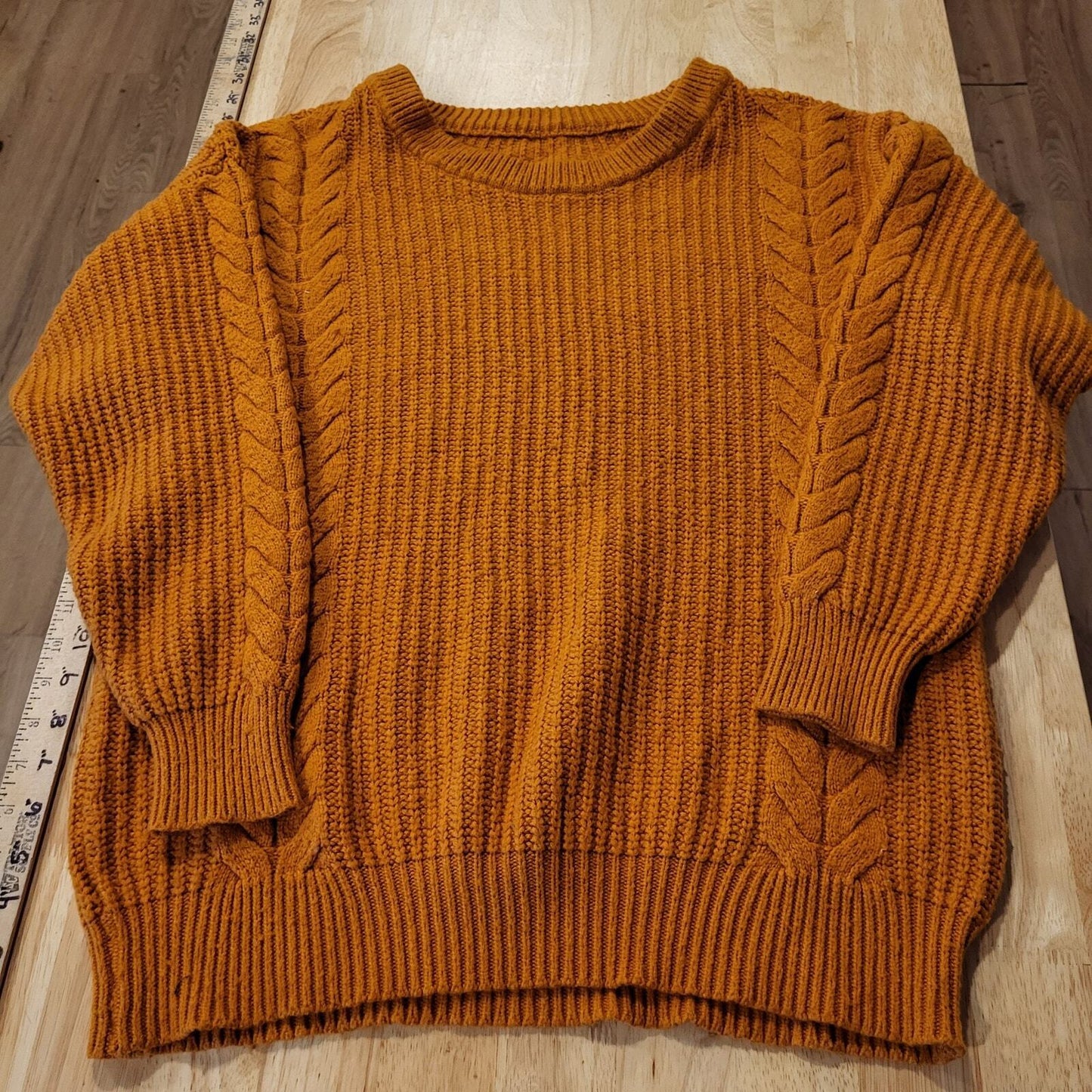 Orange Knit Jumper Sweater Chunky Knit No Label Soft Large Round Neck 