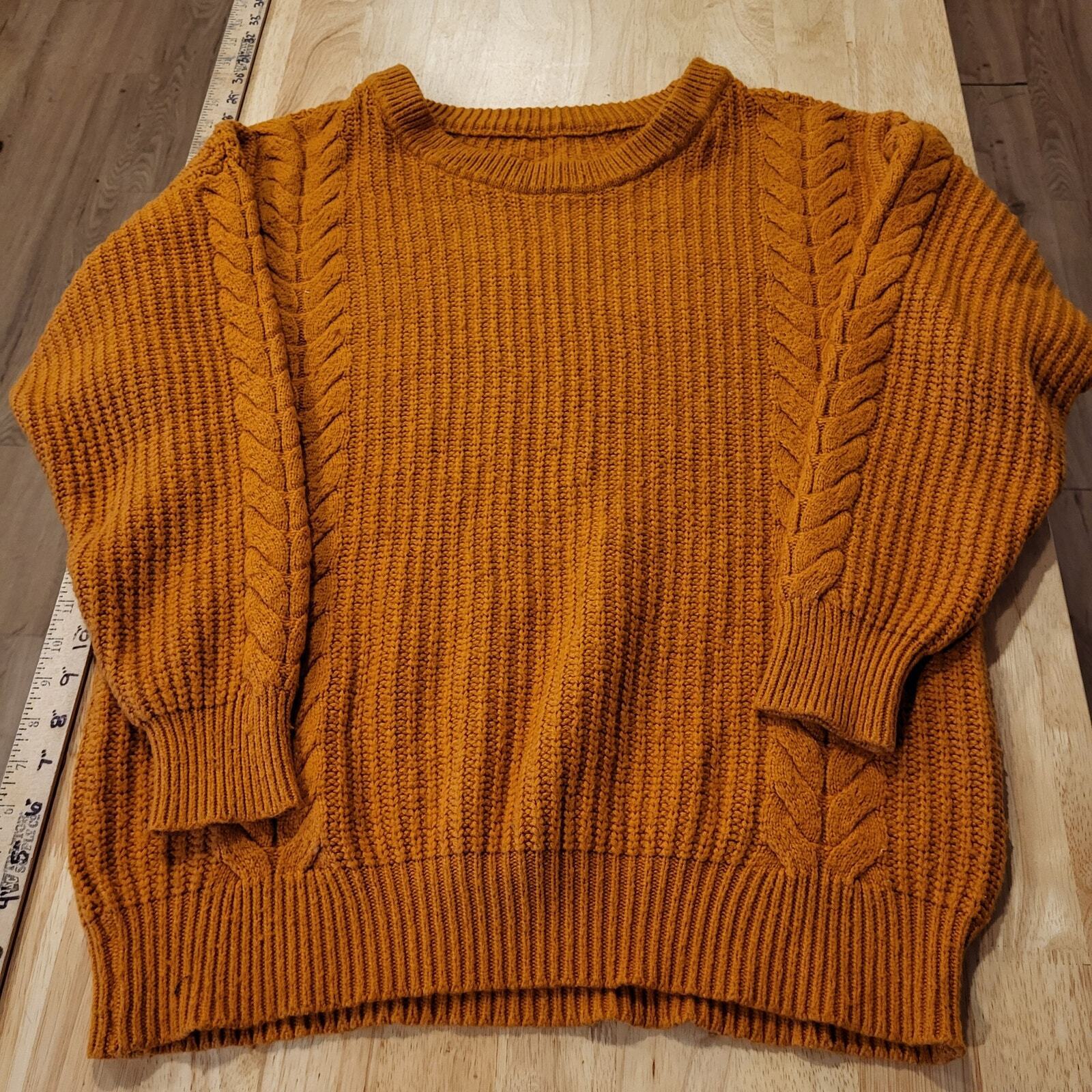 Orange Knit Jumper Sweater Chunky Knit No Label Soft Large Round Neck 