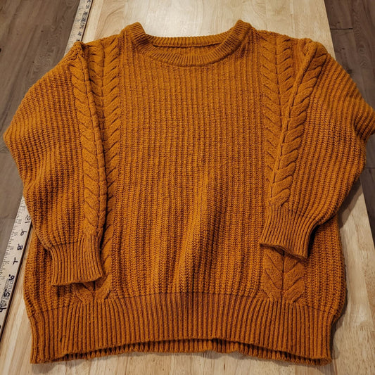 Orange Knit Jumper Sweater Chunky Knit No Label Soft Large Round Neck 