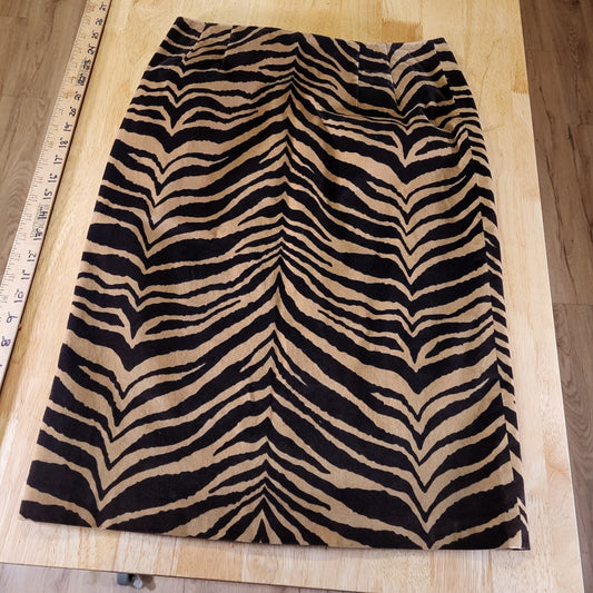 Talbots Zebra Print Microsuede Pencil Skirt Back Slit 30" Waist Stretch Size 6