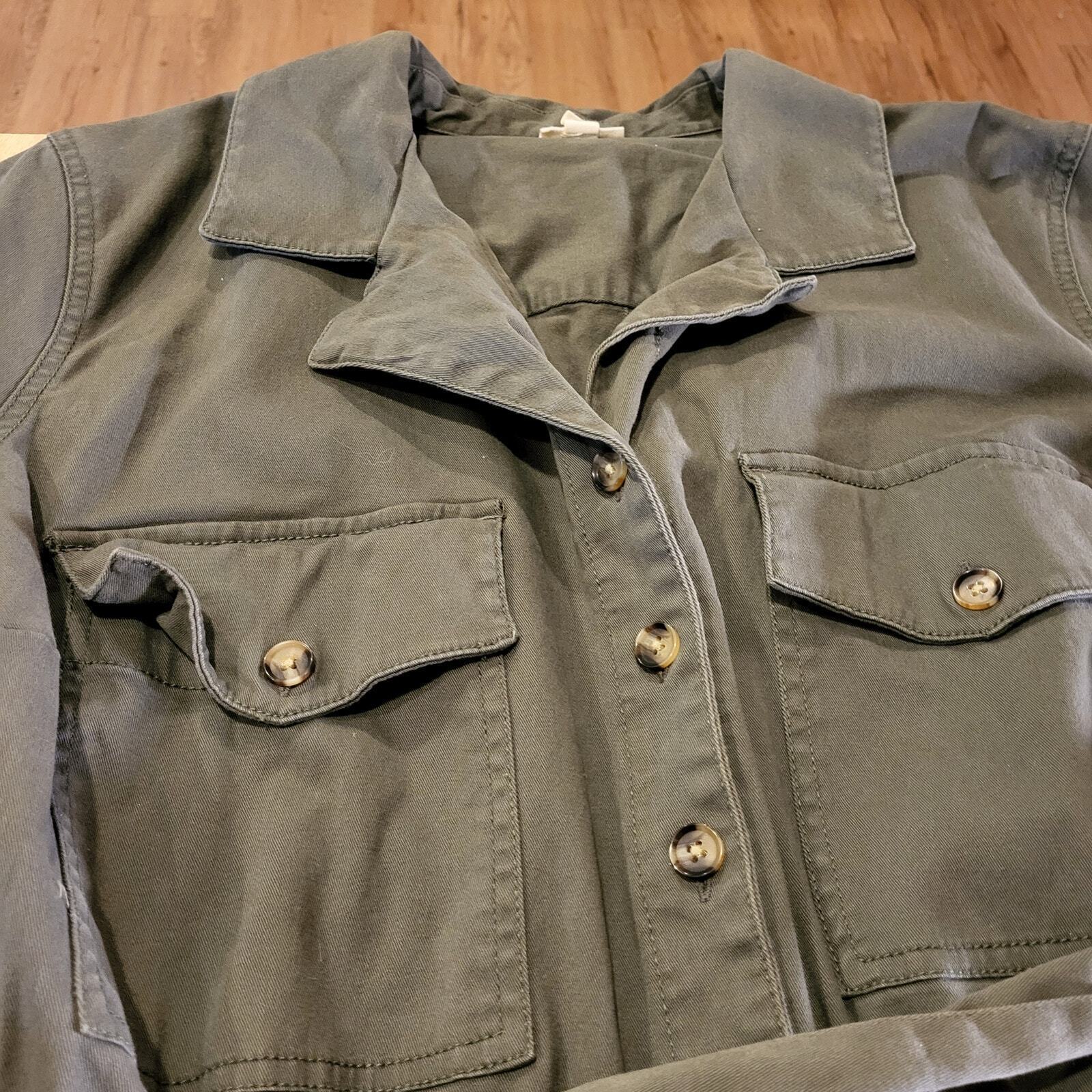 A.N.A 2X Army Green Short Sleeve Jumpsuit Button Collared Pockets Cotton