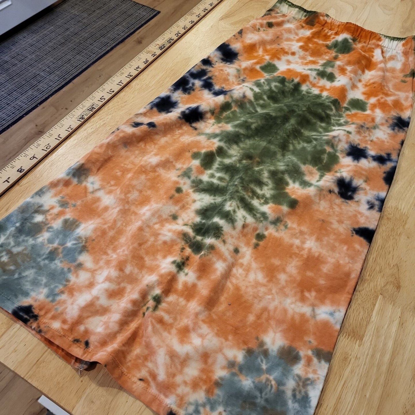 Orange & Blue Tie Dye Jersey Knit Pencil Skirt 24" Waist 31" Long