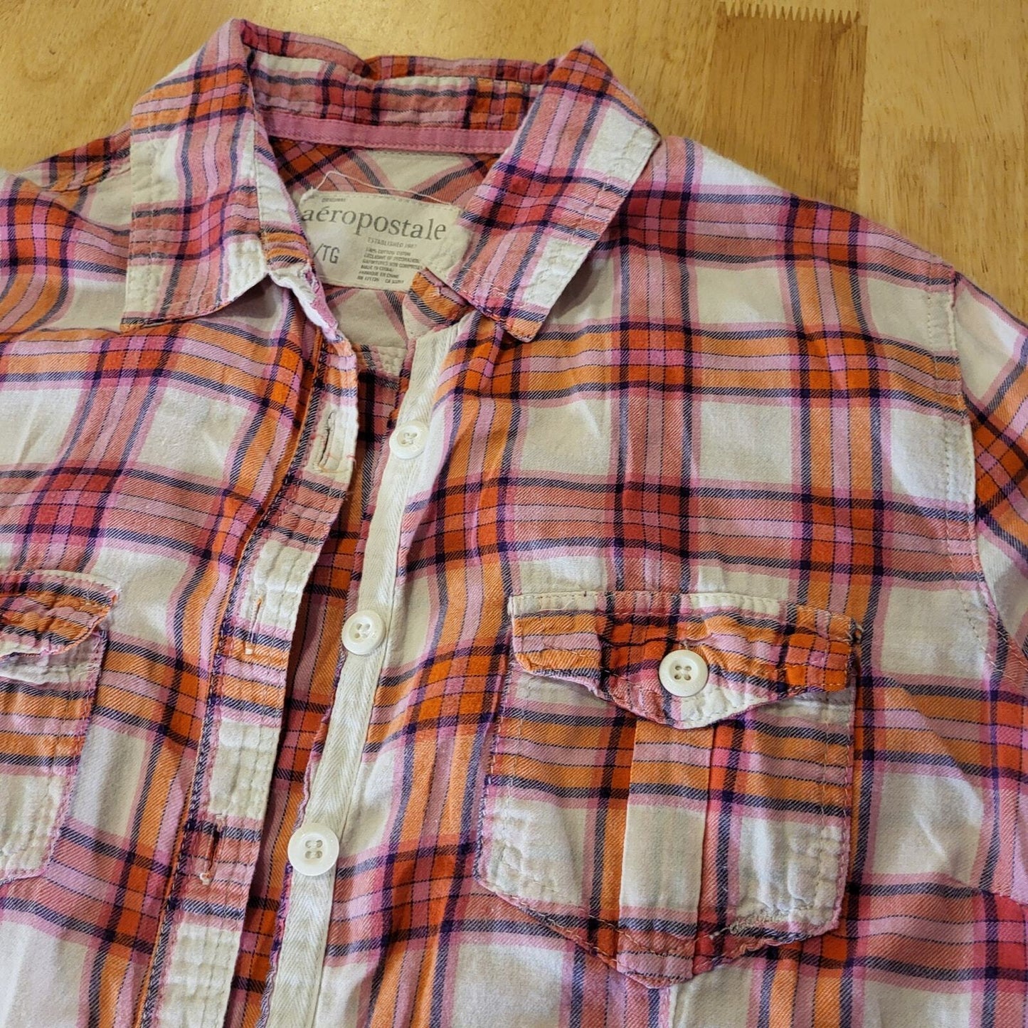 Aeropostale Pink Plaid Flannel Button Down Collared Shirt XL 20" P2P 