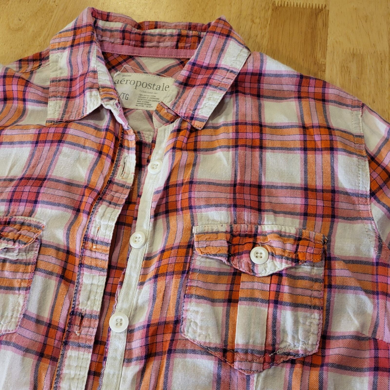 Aeropostale Pink Plaid Flannel Button Down Collared Shirt XL 20" P2P 